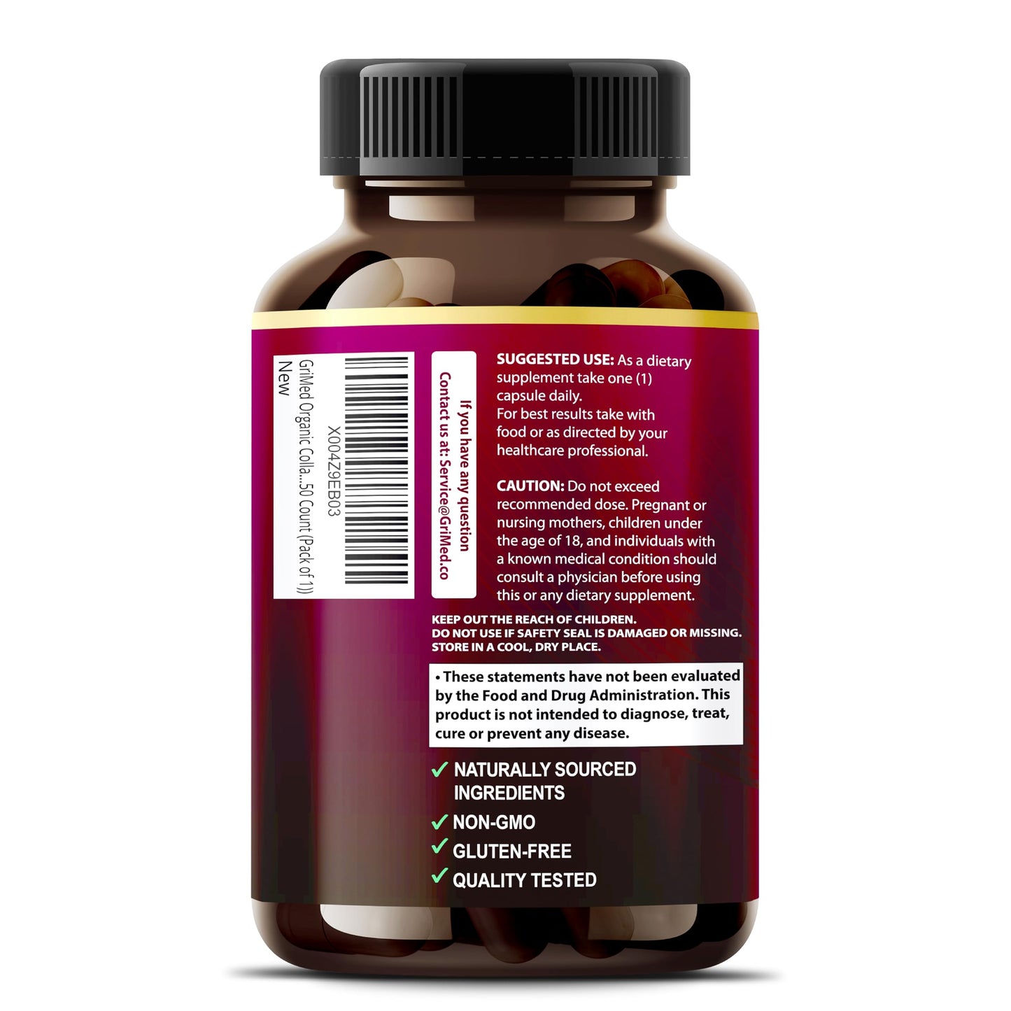GriMed Organic Collagen Capsules with Hyaluronic Acid, Biotin, Keratin & Resveratrol, Hair Skin Nails Supplement, 150 Capsules
