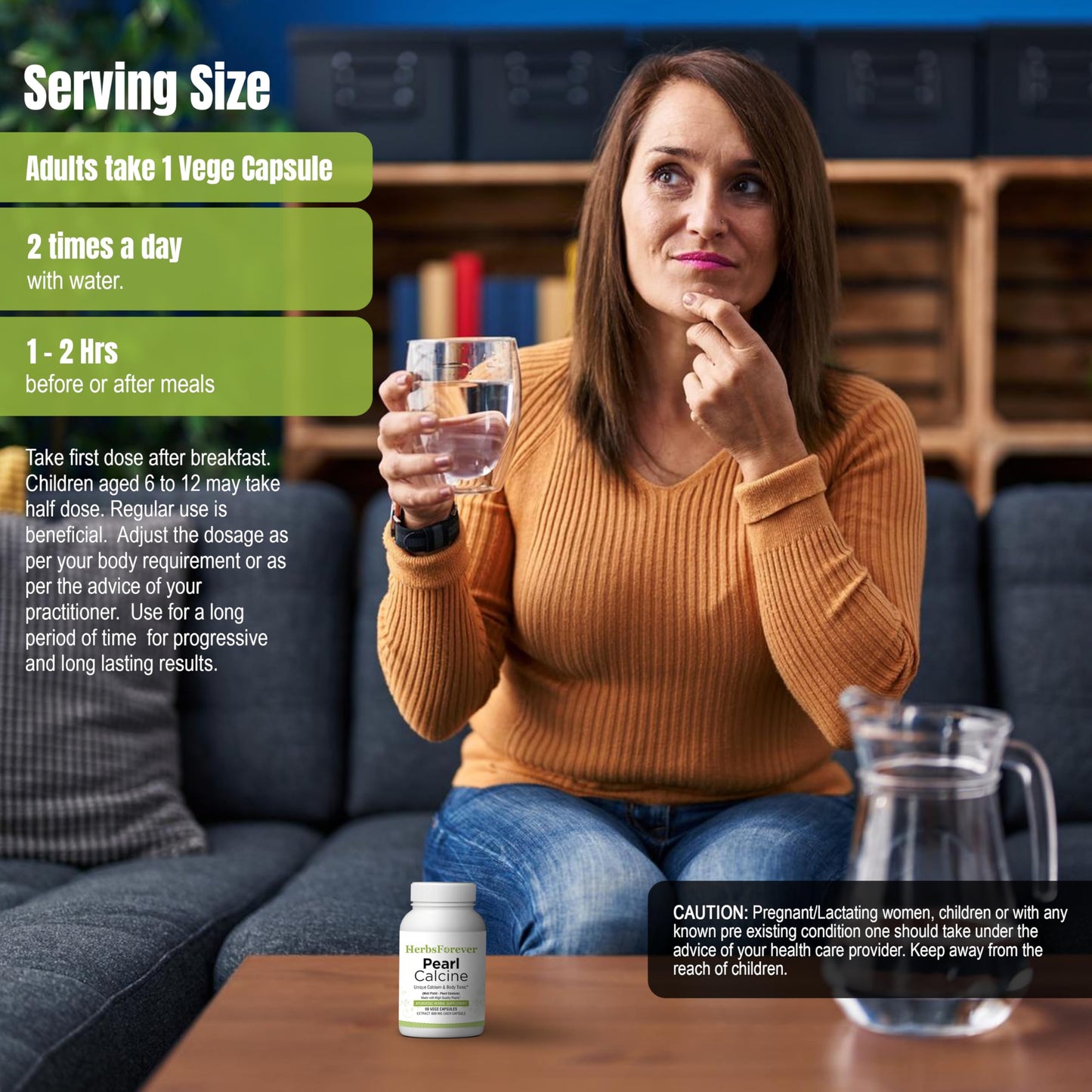 Herbsforever Pearl Calcine Natural Pearl Calcium Supplement, 90 Veg Capsules