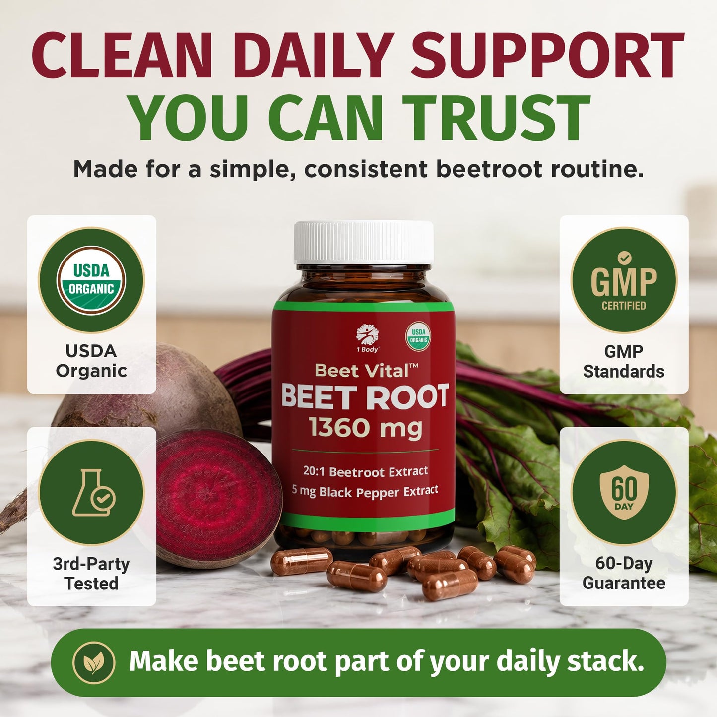 1 Body Beet Root Capsule 60 Count