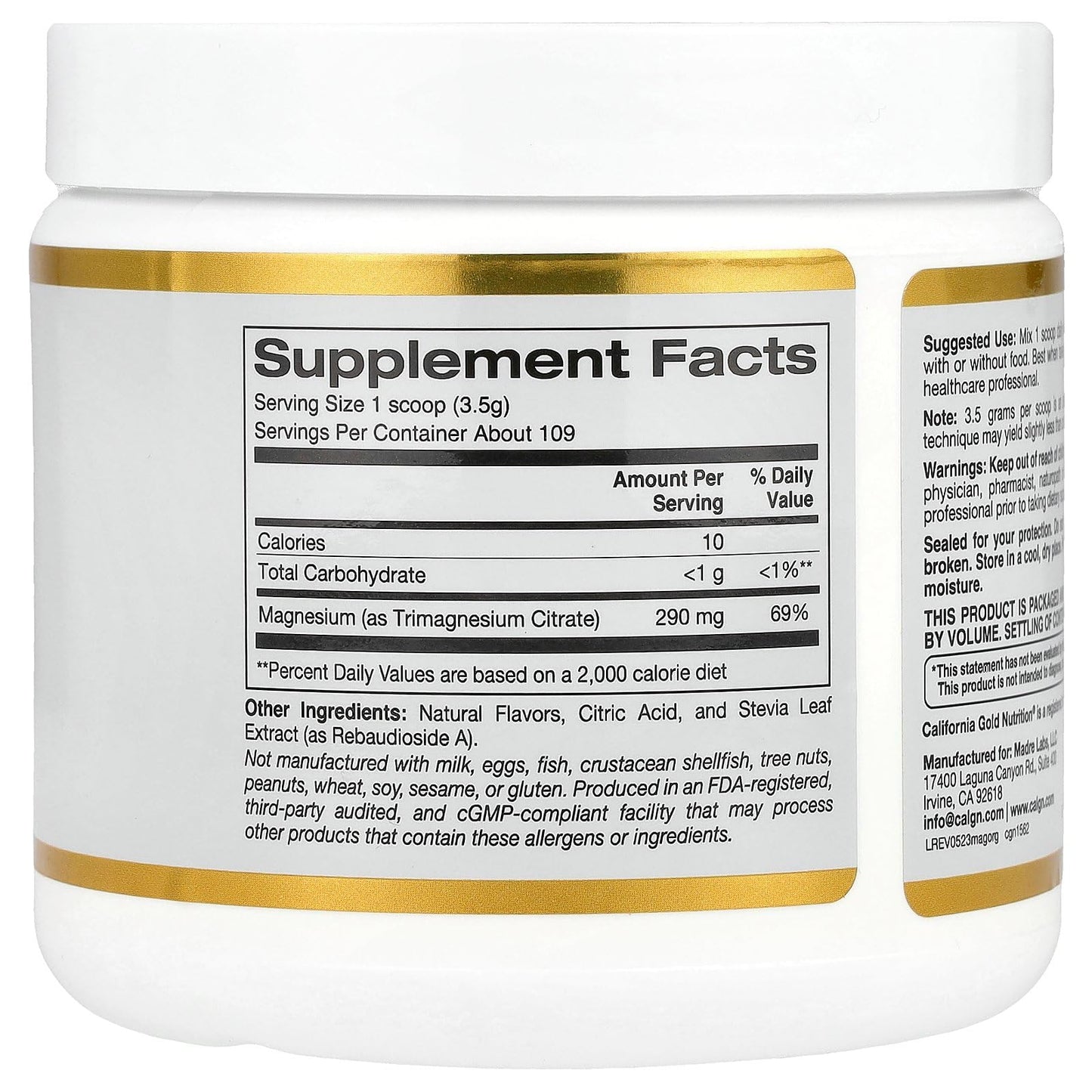 California Gold Nutrition Magnesium Powder Beverage, Magnesium Citrate, Orange Crush Flavor, 13.4 oz