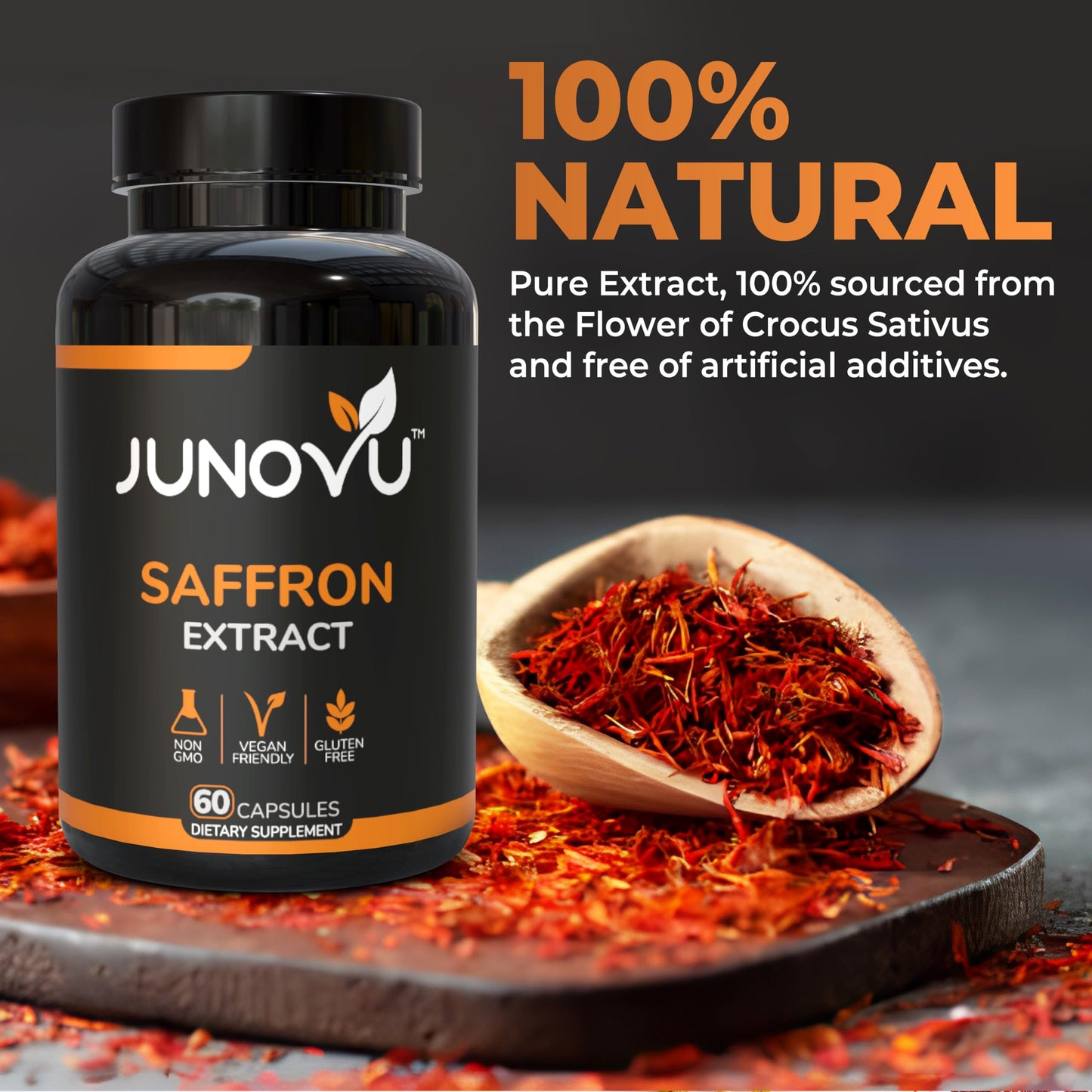Junovu Saffron Extract Capsules, 60 Capsules