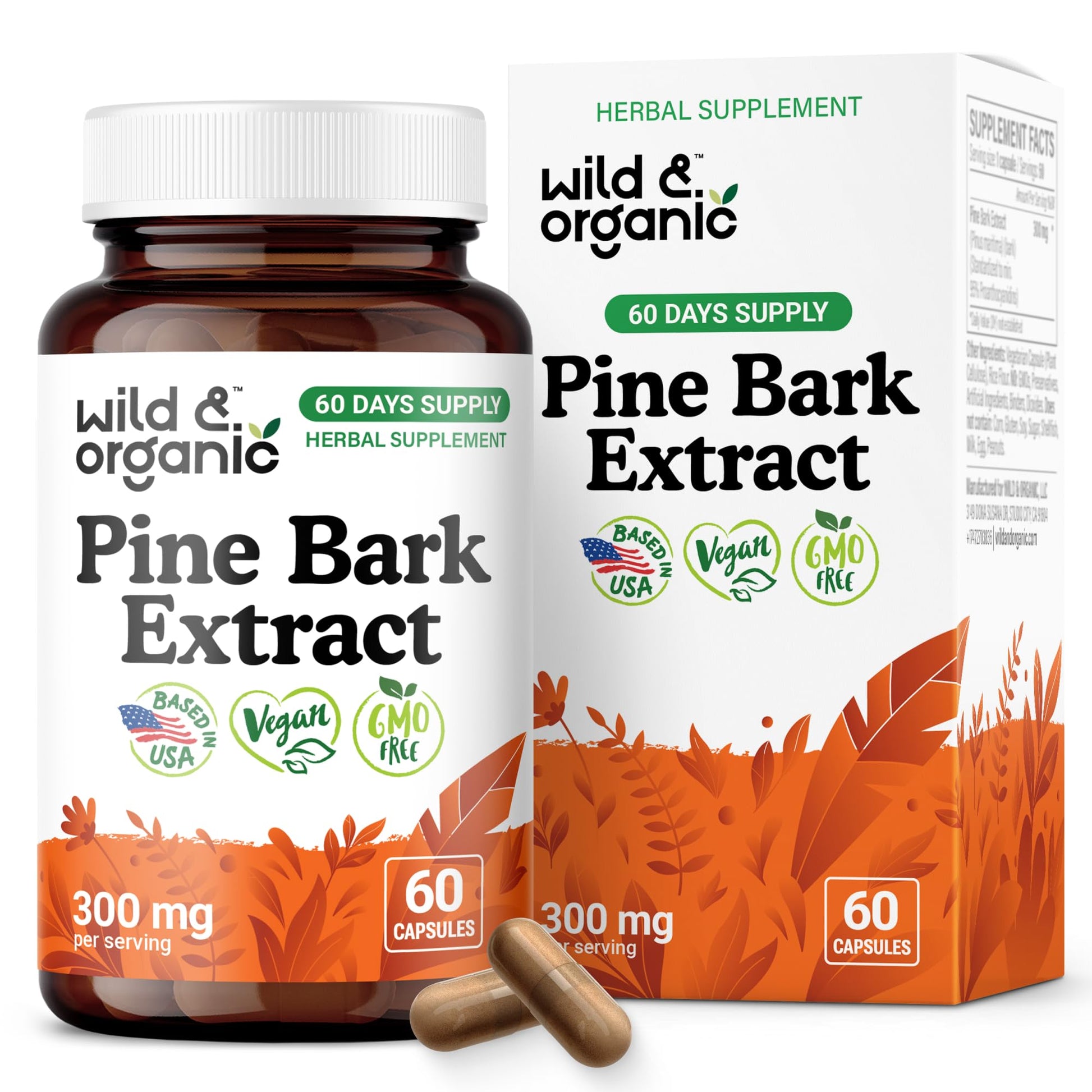Wild & Organic Pine Bark Extract 300 mg Capsules, 60 Count
