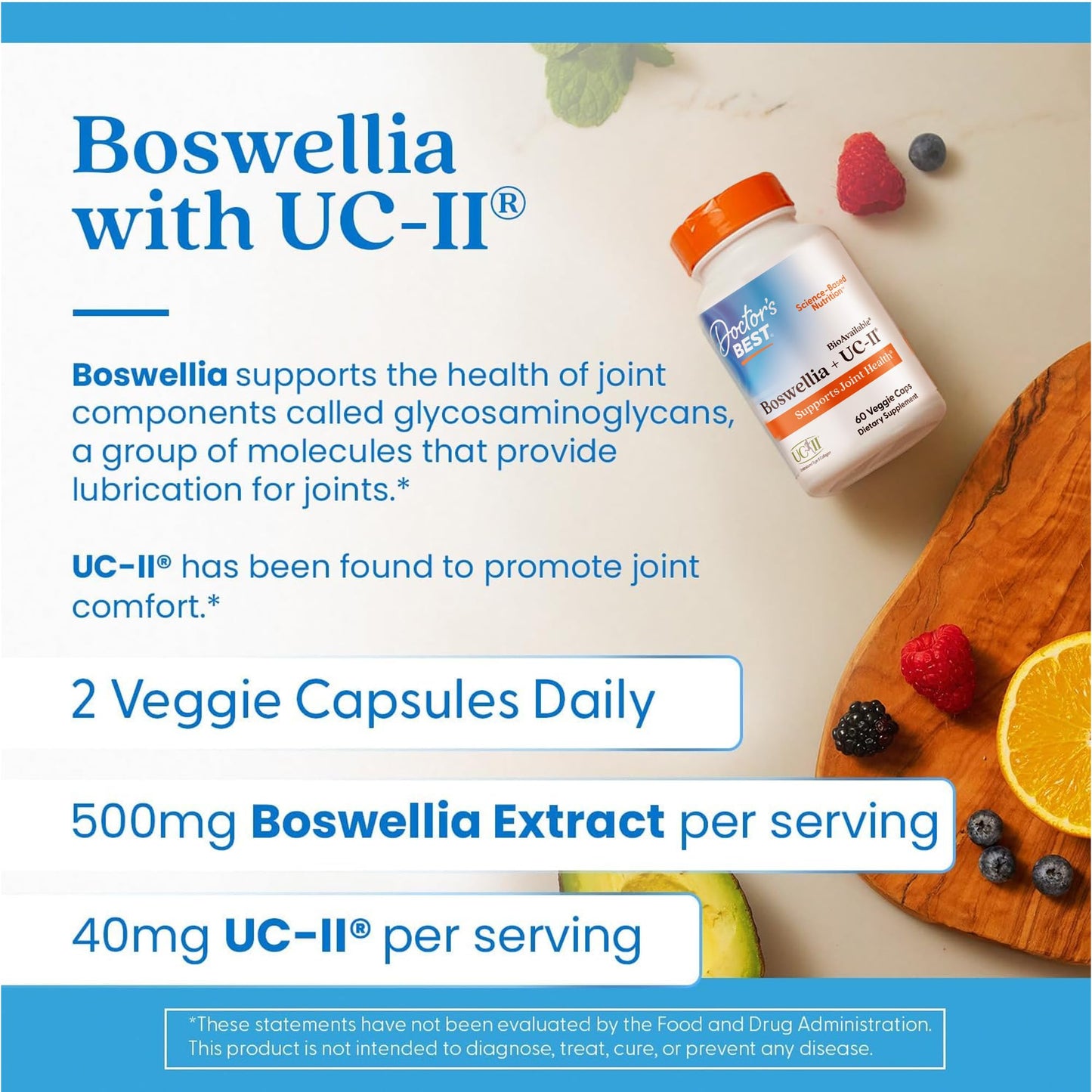 Doctor's Best Boswellia + UC-II Supplement for Men & Women, 60 Veg Capsules