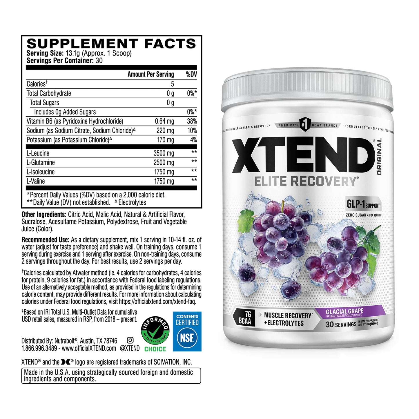 Xtend Original BCAA Powder, Glacial Grape, 13.2 oz