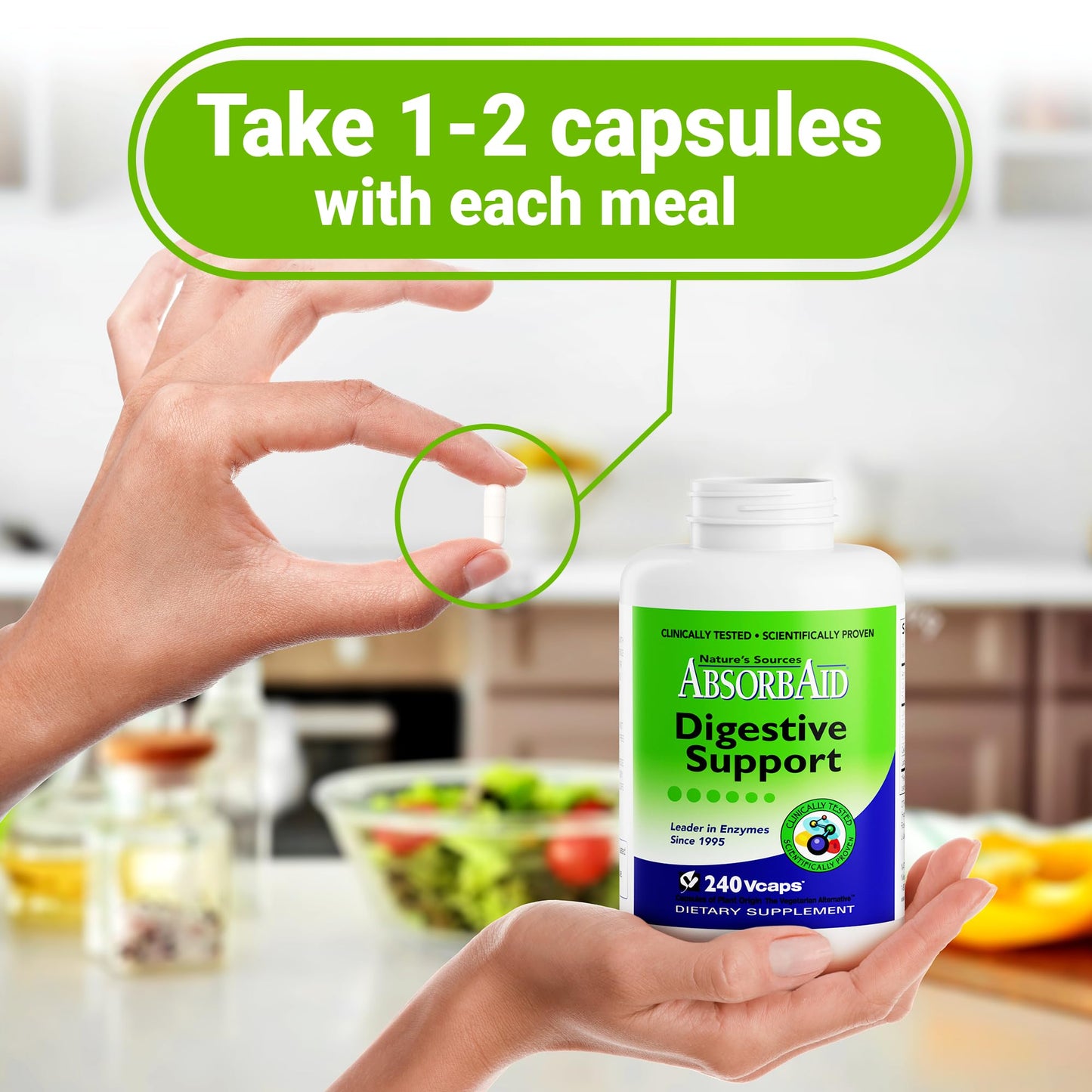 AbsorbAid Original Formula Digestive Support Enzyme Supplement Capsule 240 Capsules