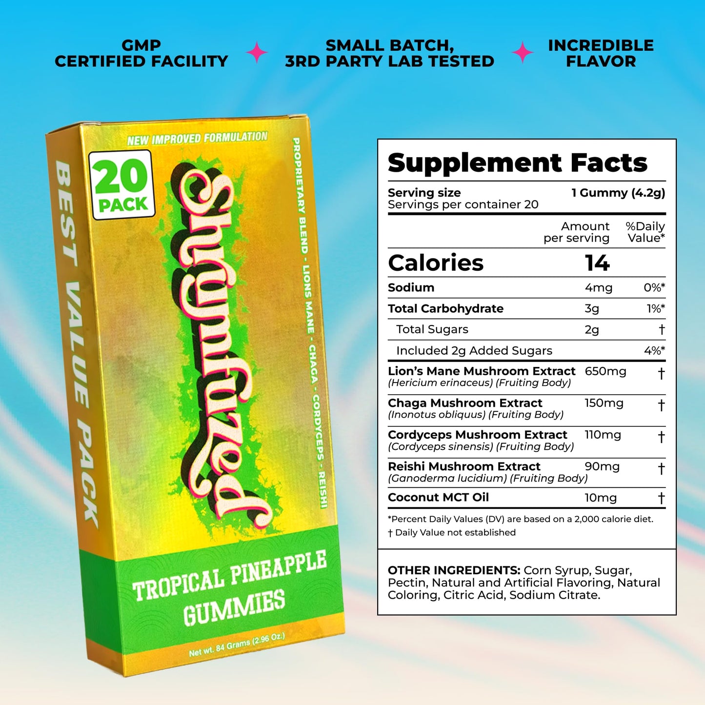 Shrumfuzed Mushroom Gummies with Lion's Mane, Reishi, Cordyceps & Chaga, 20 Count