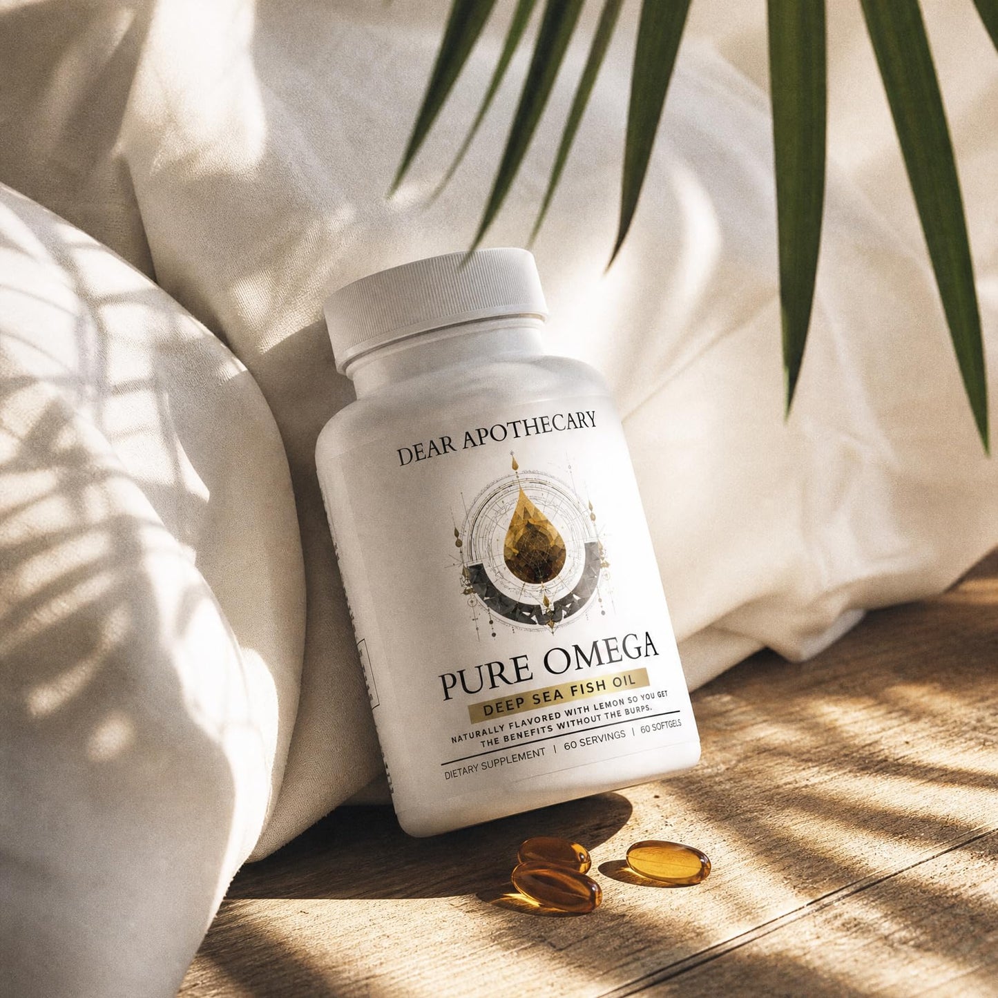Dear Apothecary Pure Omega Fish Oil 1200mg - 720mg Omega-3 with EPA 432mg & DHA 288mg - Molecularly Distilled, No Fishy Aftertaste - Heart, Brain, Joint & Vision Support - 60 Softgels