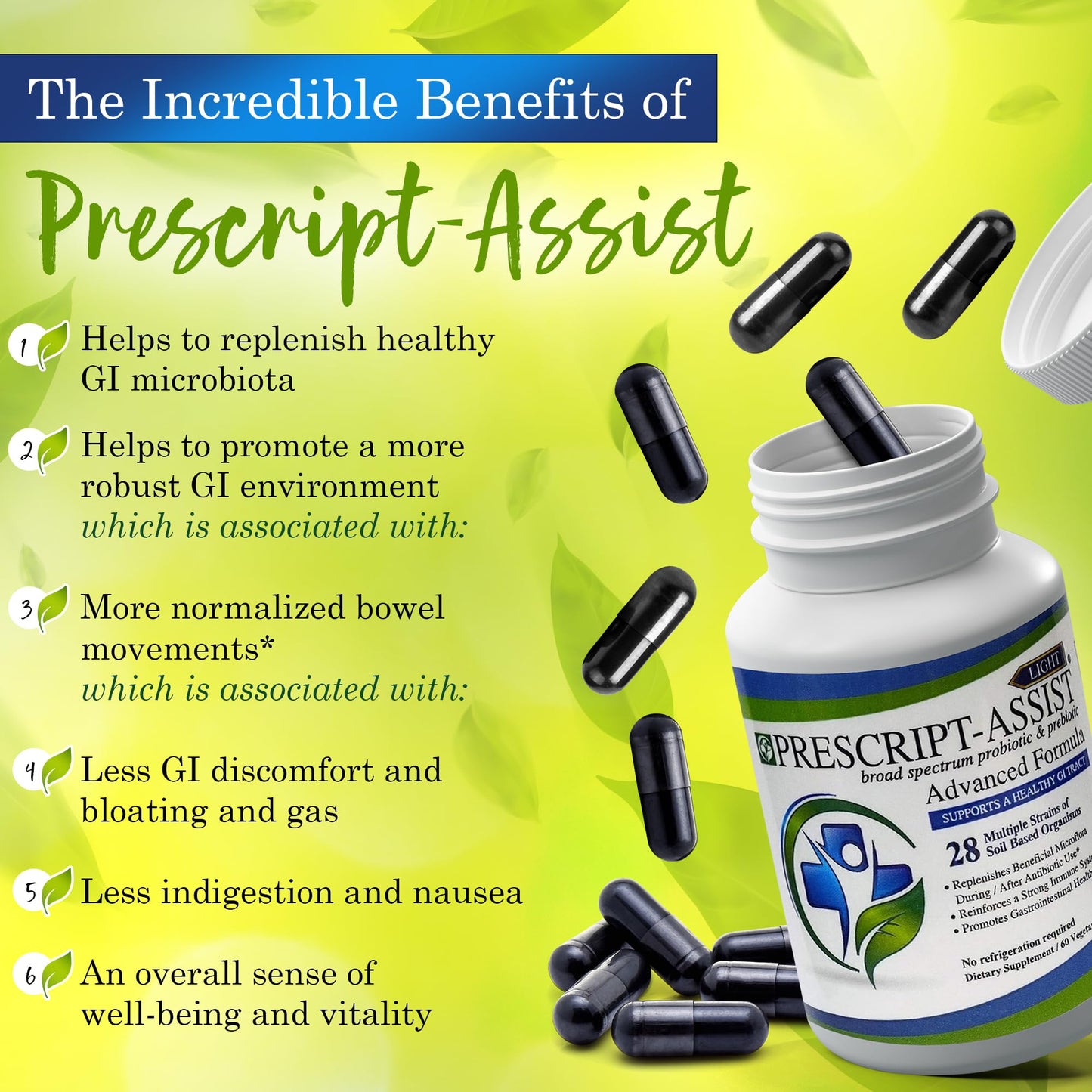 Prescript-Assist Light - 28 Strains Soil Microflora Probiotic and Prebiotic Capsules, 60 Capsules
