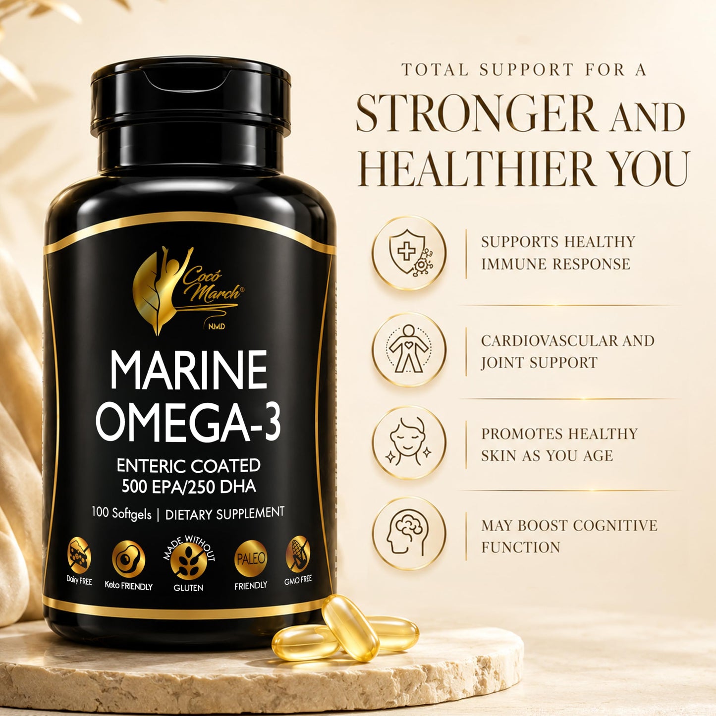 Cocó March N.M.D Marine Omega-3 Fish Oil Softgels 100 Count