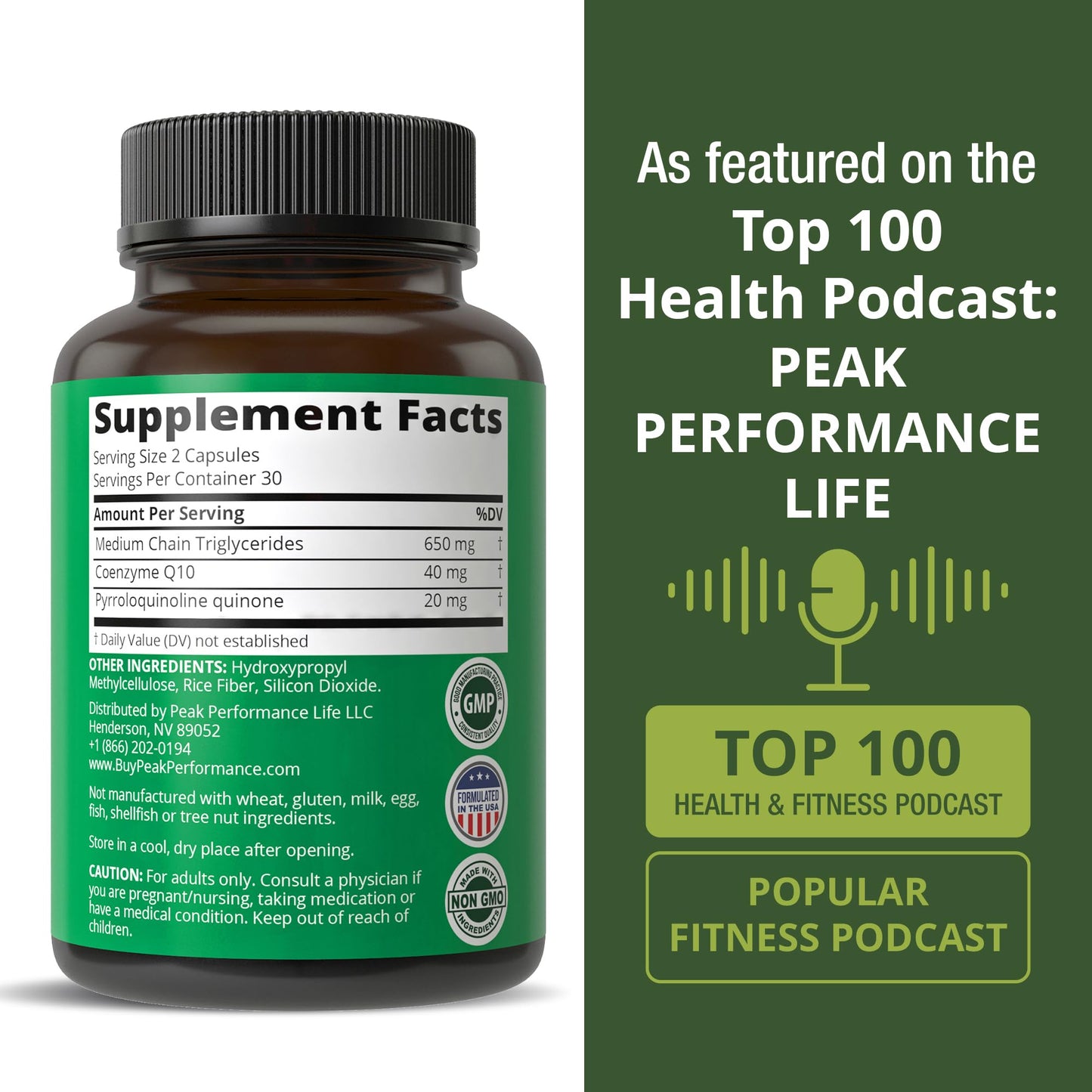 Peak Performance Mitochondria Maximizer with CoQ10 and Active PQQ Capsules, 60 Count