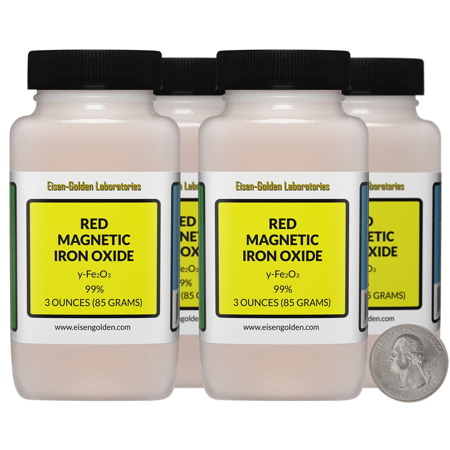 Eisen-Golden Laboratories Red Magnetic Iron Oxide [y-Fe2O3] 99% USP Food Grade Powder, 12 oz, 4 Bottles