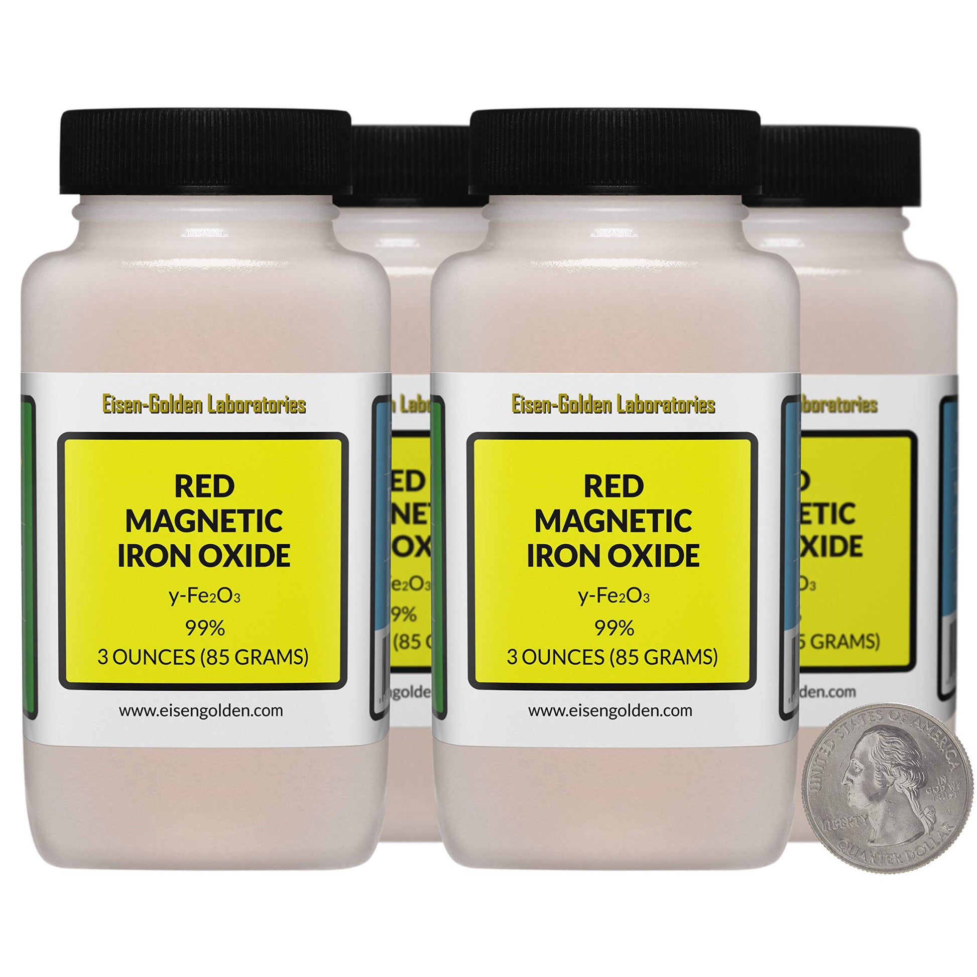 Eisen-Golden Laboratories Red Magnetic Iron Oxide [y-Fe2O3] 99% USP Food Grade Powder, 12 oz, 4 Bottles