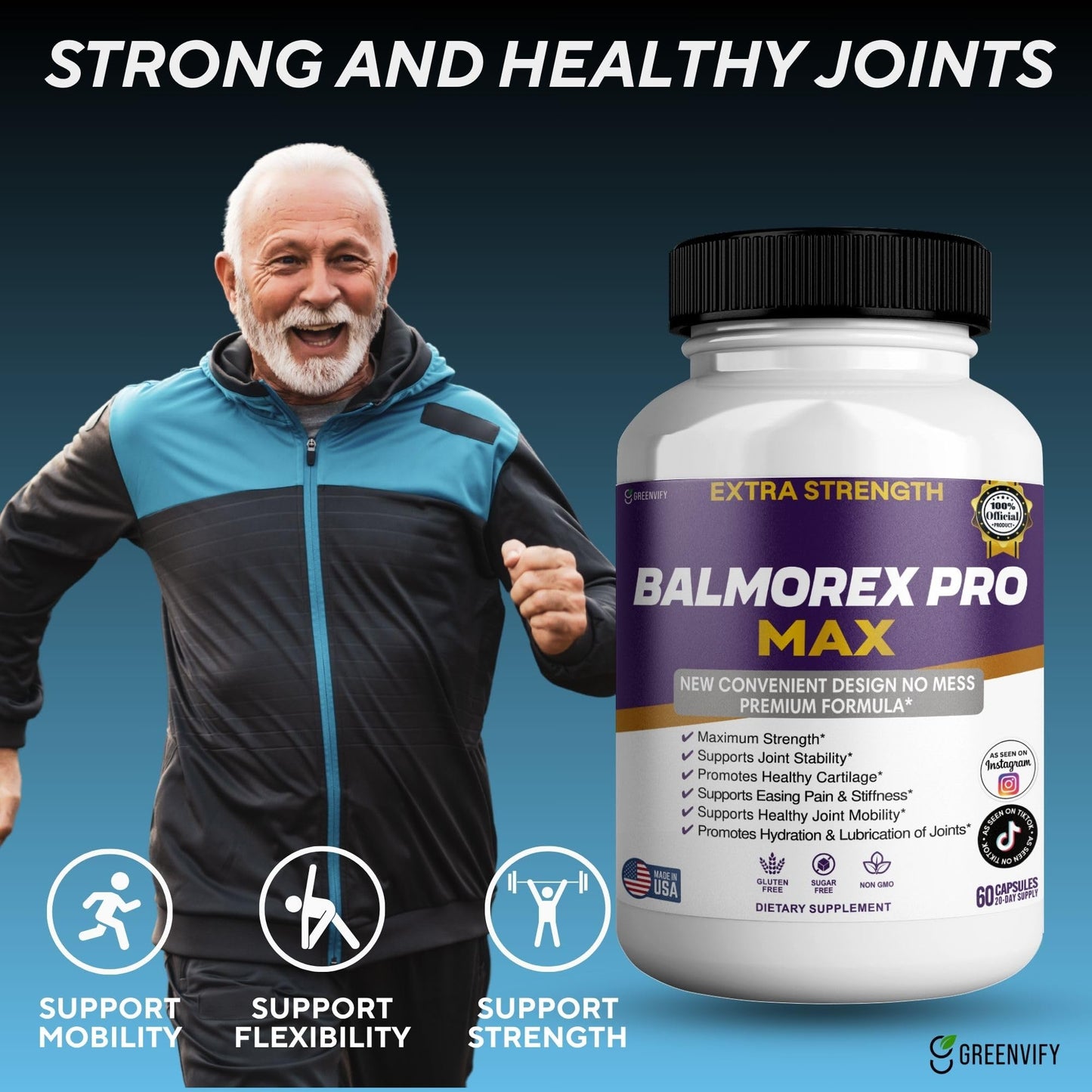 GREENVIFY Balmorex Pro Max Extra Strength Joint Support Supplement Capsules, 180 Count