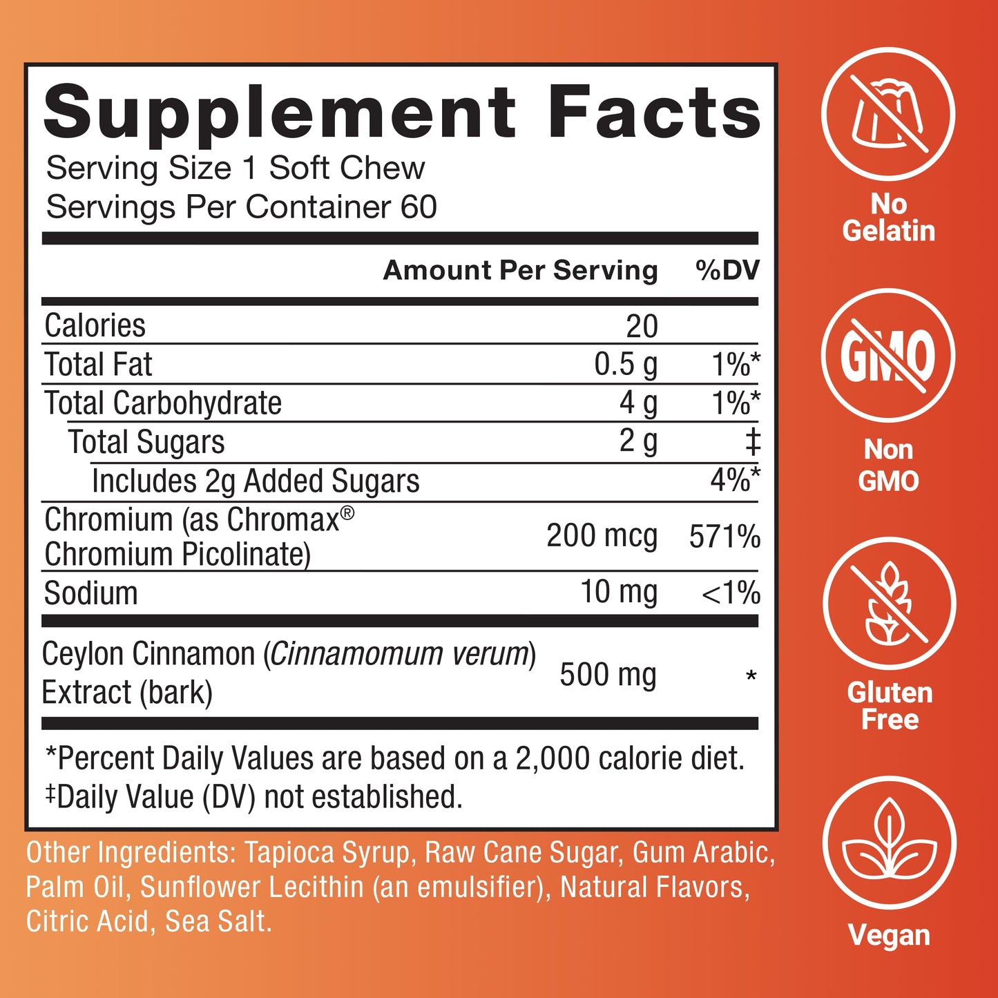 Force Factor Splendid Cinnamon, Ceylon Cinnamon with Chromax Chromium Soft Chew 60 Count