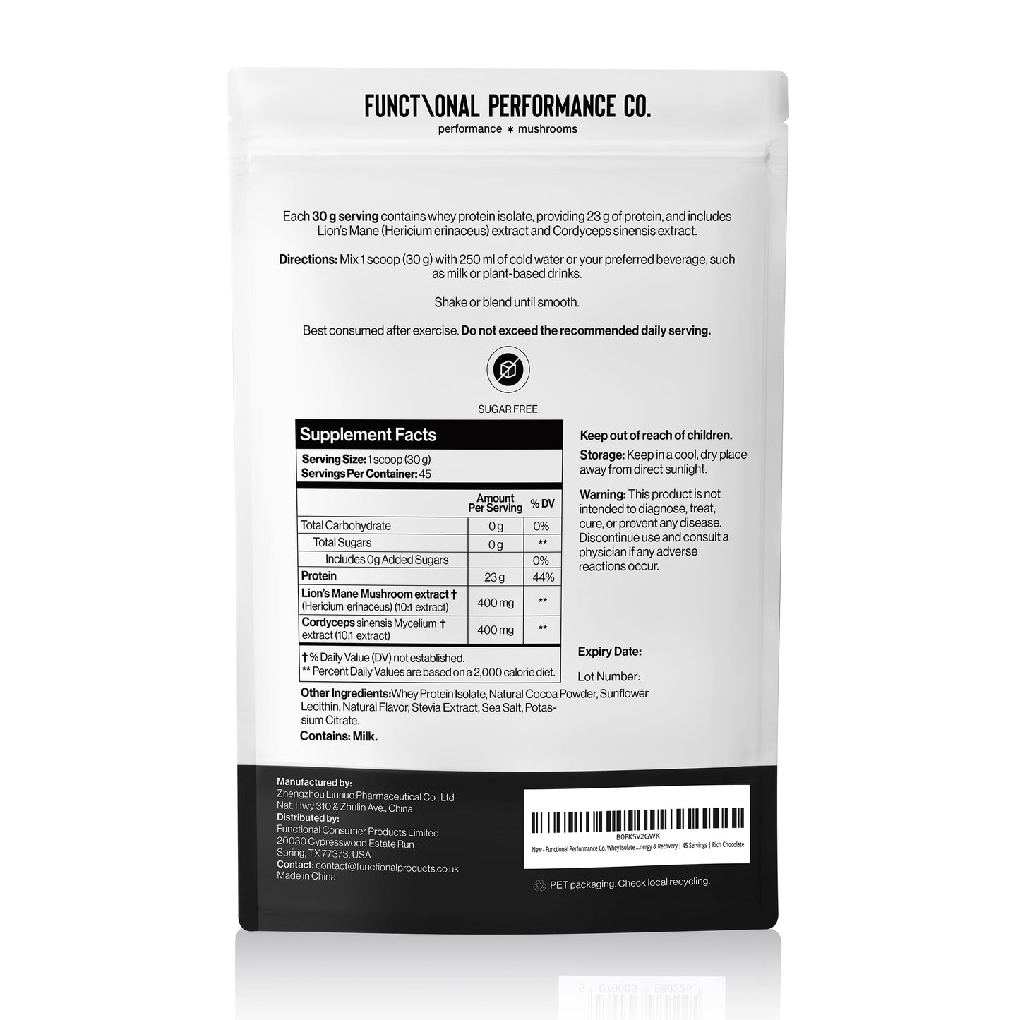 Functional Performance Co. Whey Protein Isolate Powder, Grass Fed, Chocolate, 48 Servings