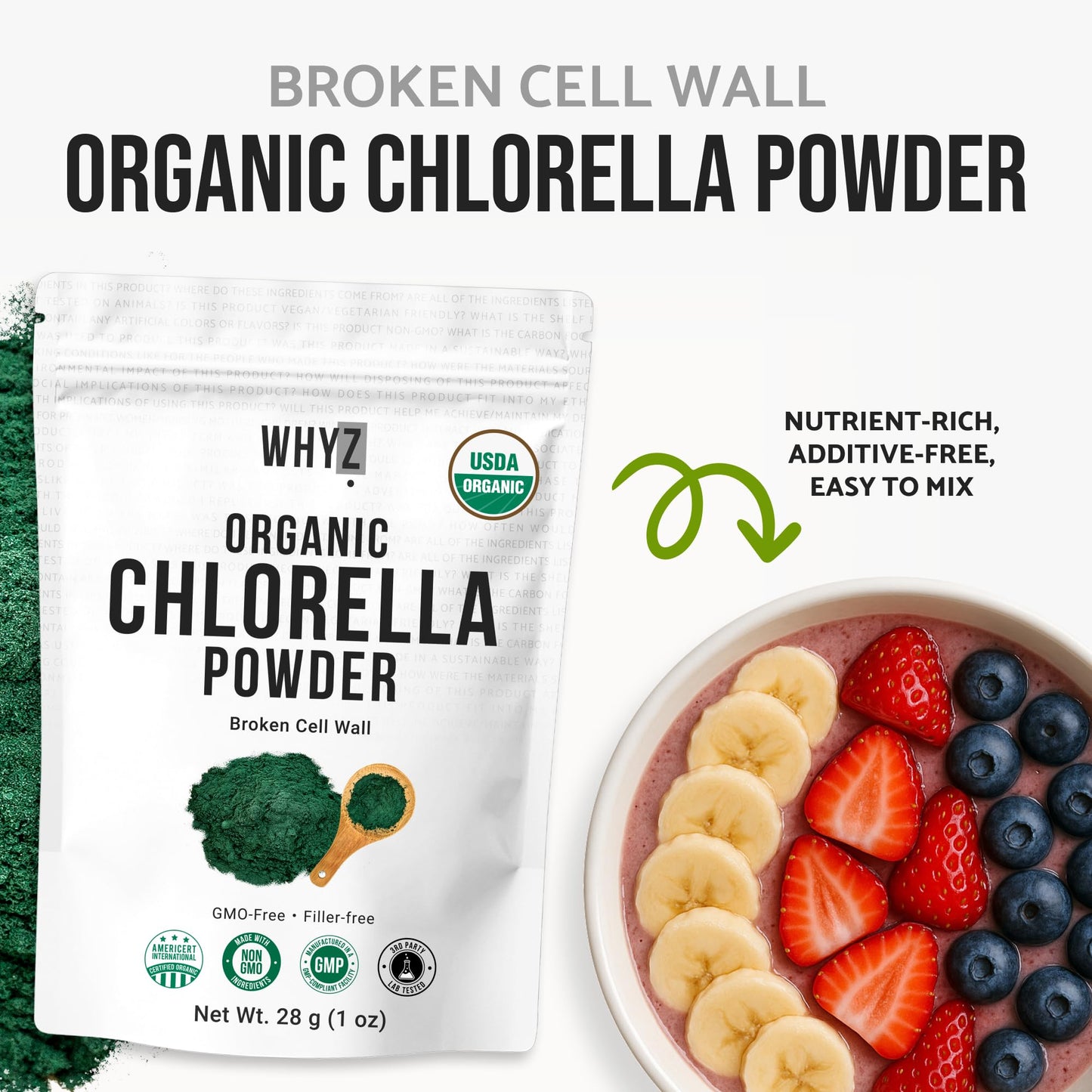 WHYZ Organic Chlorella Powder, 1 Ounce