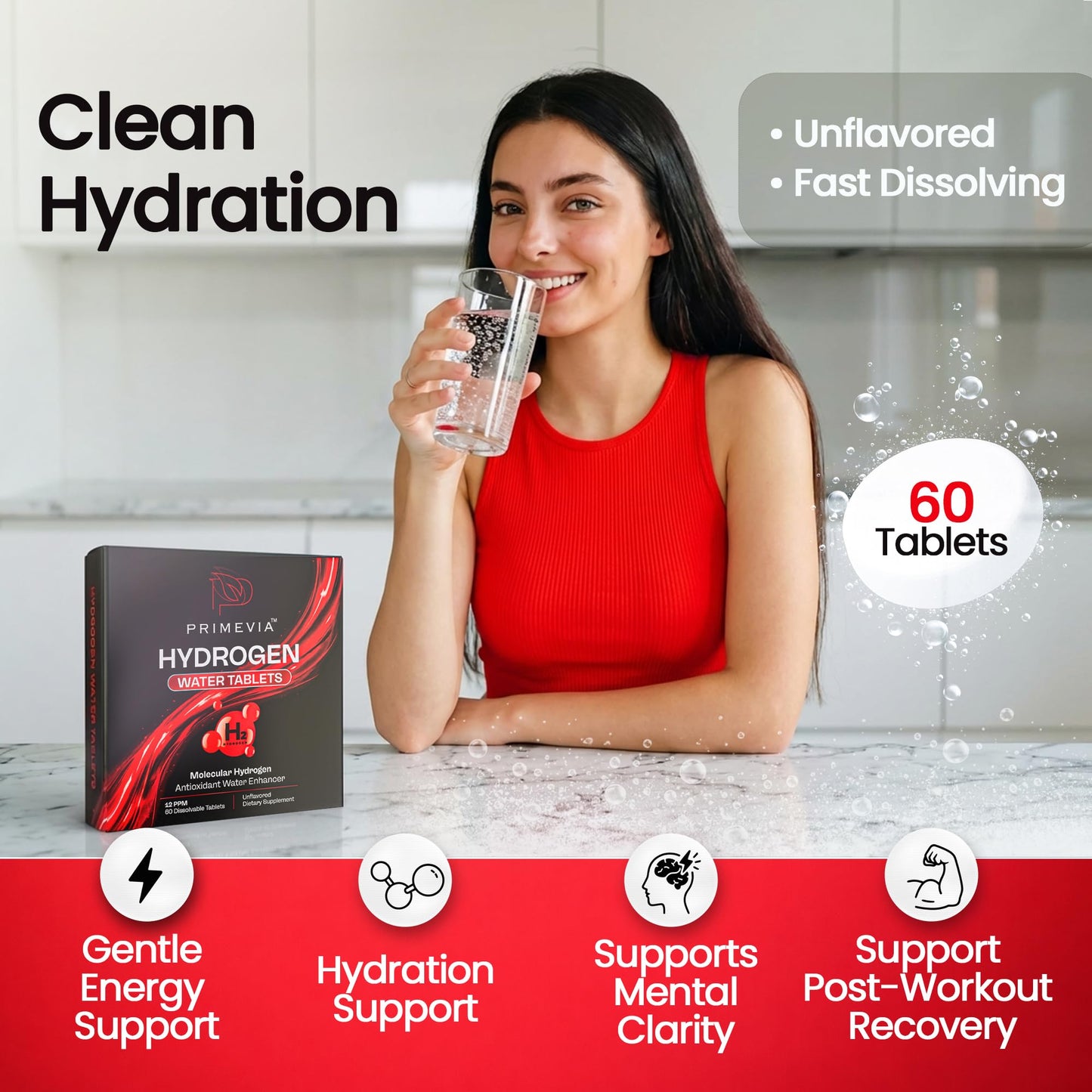 PRIMEVIA Hydrogen Water Tablets with Magnesium, 60 Tablets