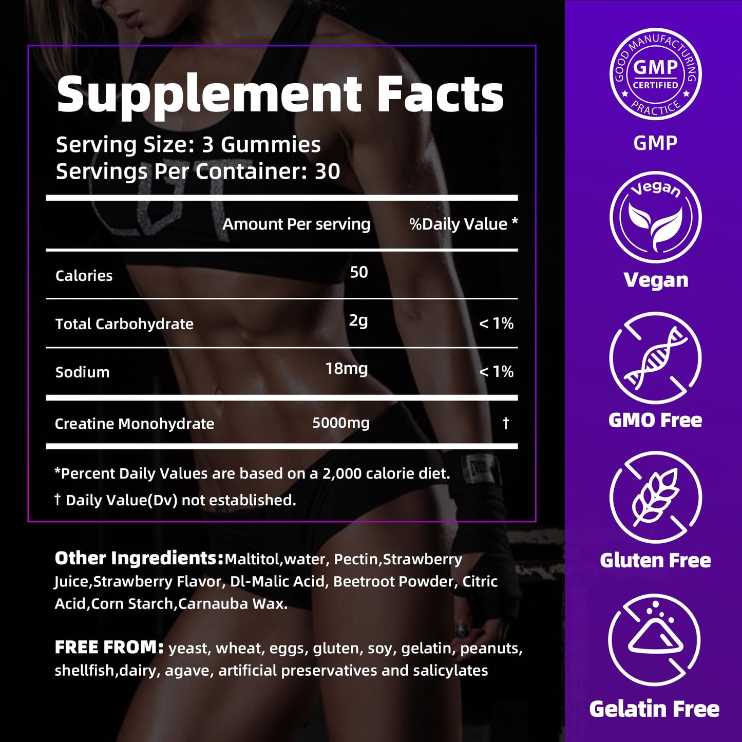 IRIDESICENT Creatine Gummies 5000mg – NSF Certified Creatine Monohydrate, Sugar Free, Vegan Chewables, 90 Count