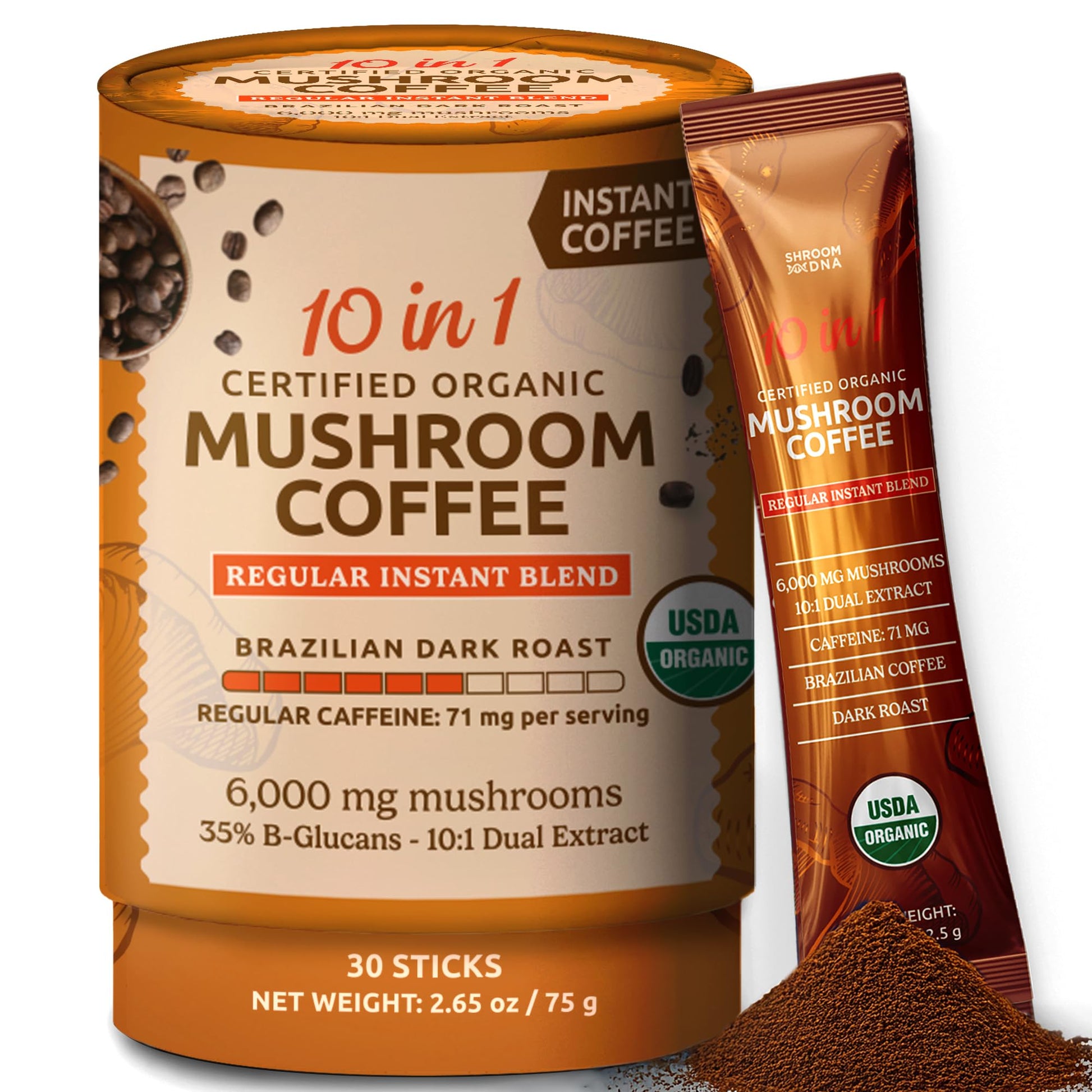 MATCHA DNA 10-in-1 USDA Certified Organic Mushroom Coffee Instant Powder, 265