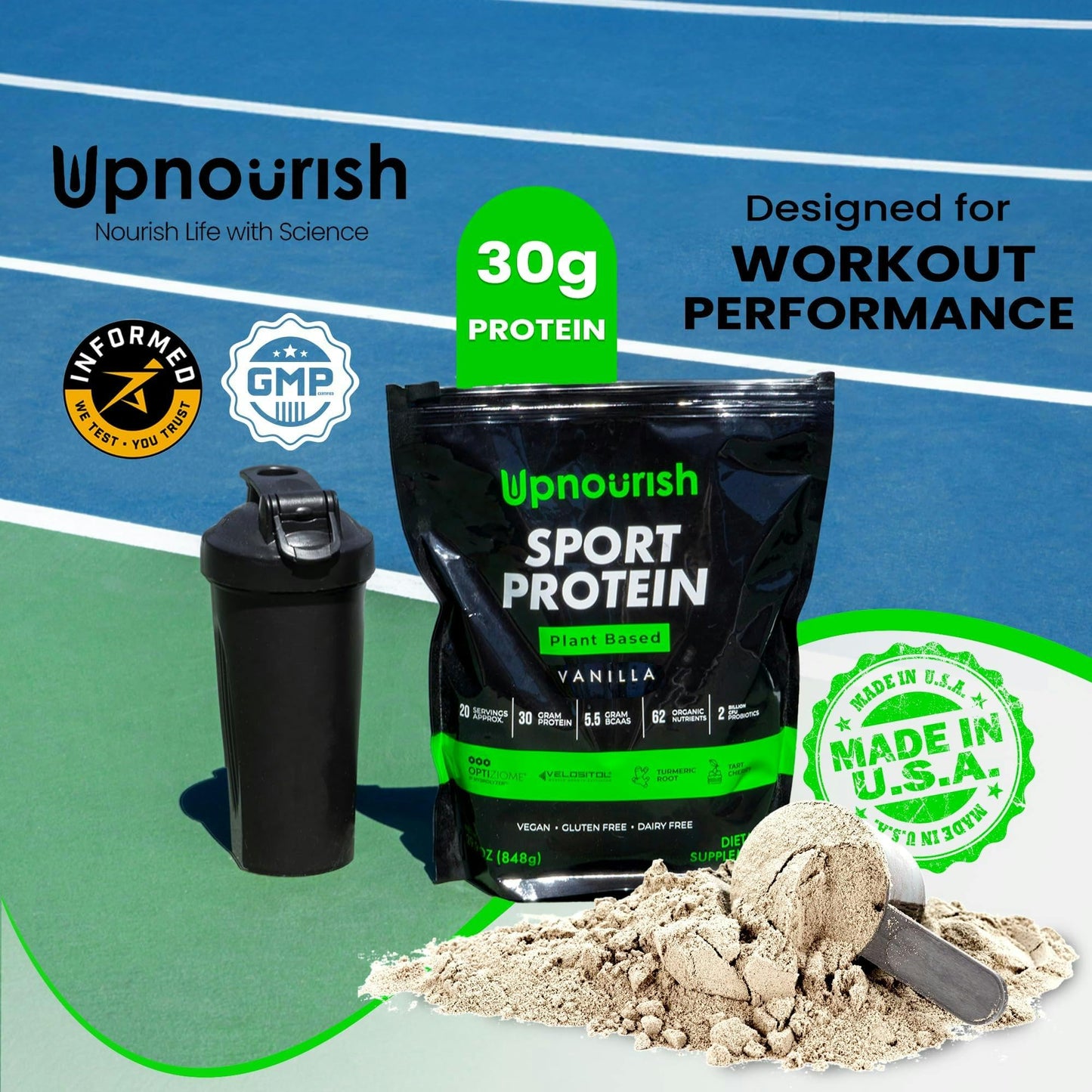 UpNourish Vegan Sport Protein Powder Vanilla - 20 Servings