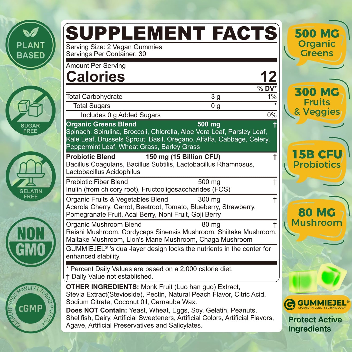 NEVISS Organic Super Greens Daily Superfood Gummies with Probiotics, 120 Count