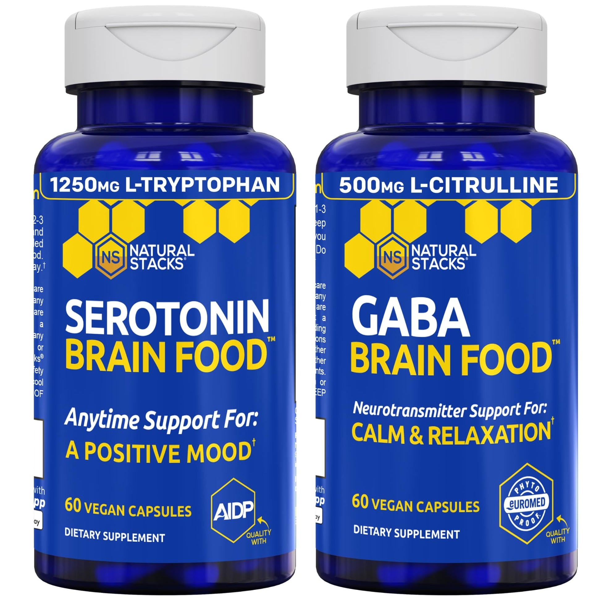 NATURAL STACKS Serotonin & GABA Brain Food Bundle, 60 Capsules
