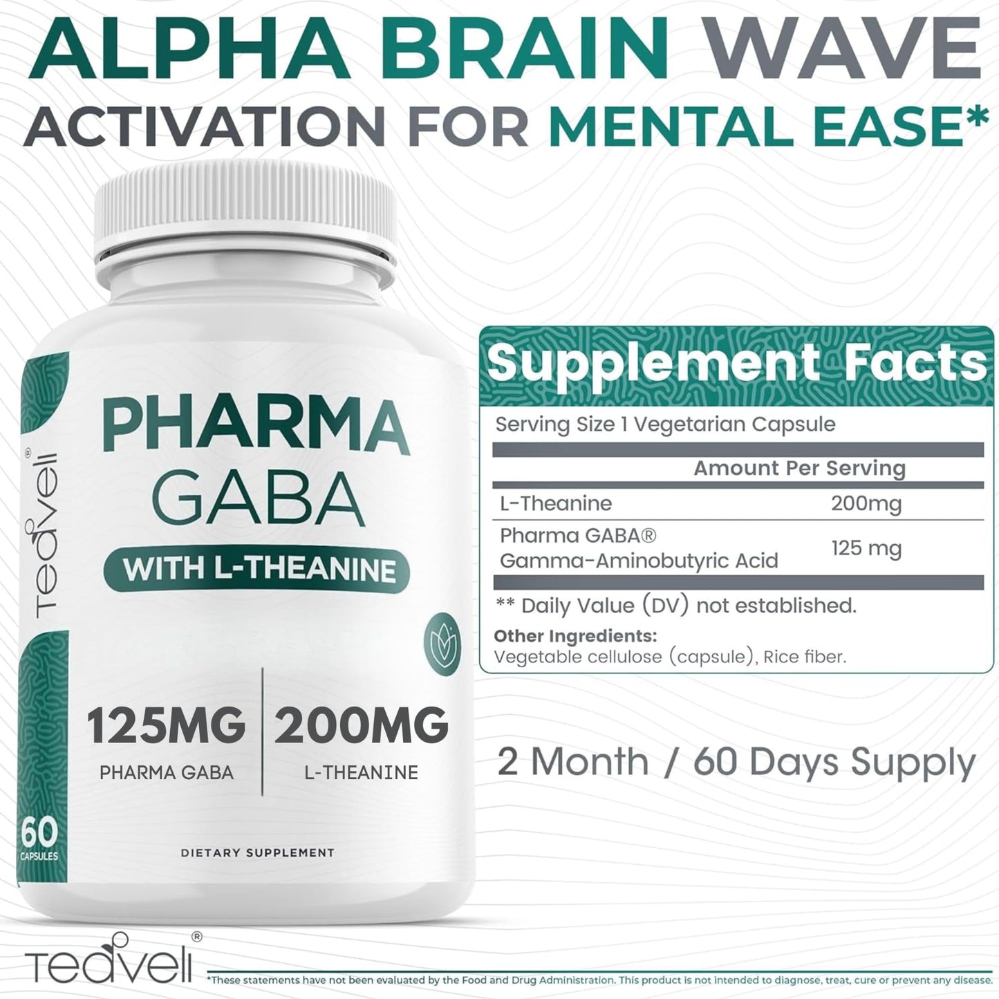 Teaveli PharmaGABA with L-Theanine Capsule, 60 Veggie Capsules