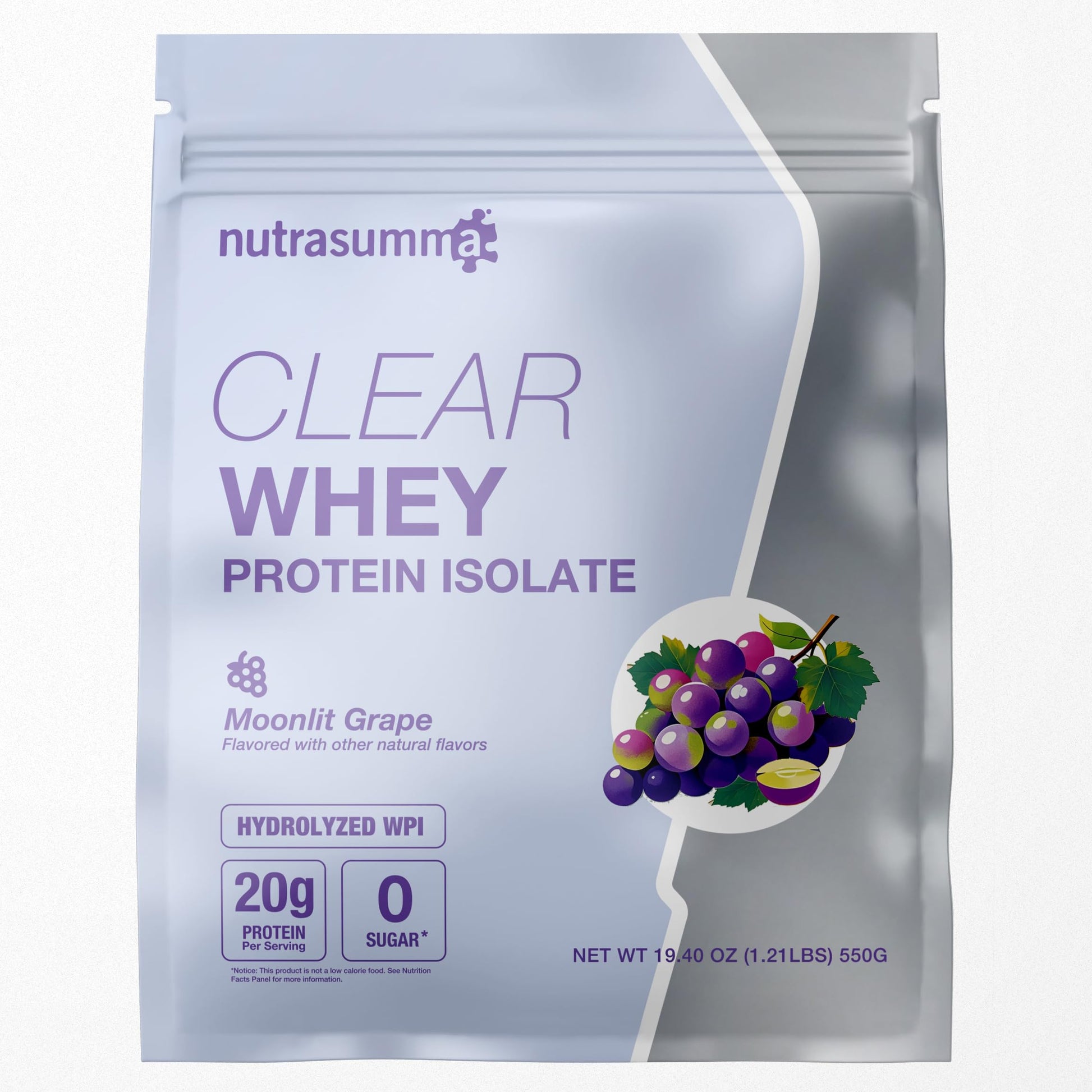 Nutrasumma Clear Whey Protein Isolate Powder 1.21 lb Moonlit Grape Flavor, 22 Servings