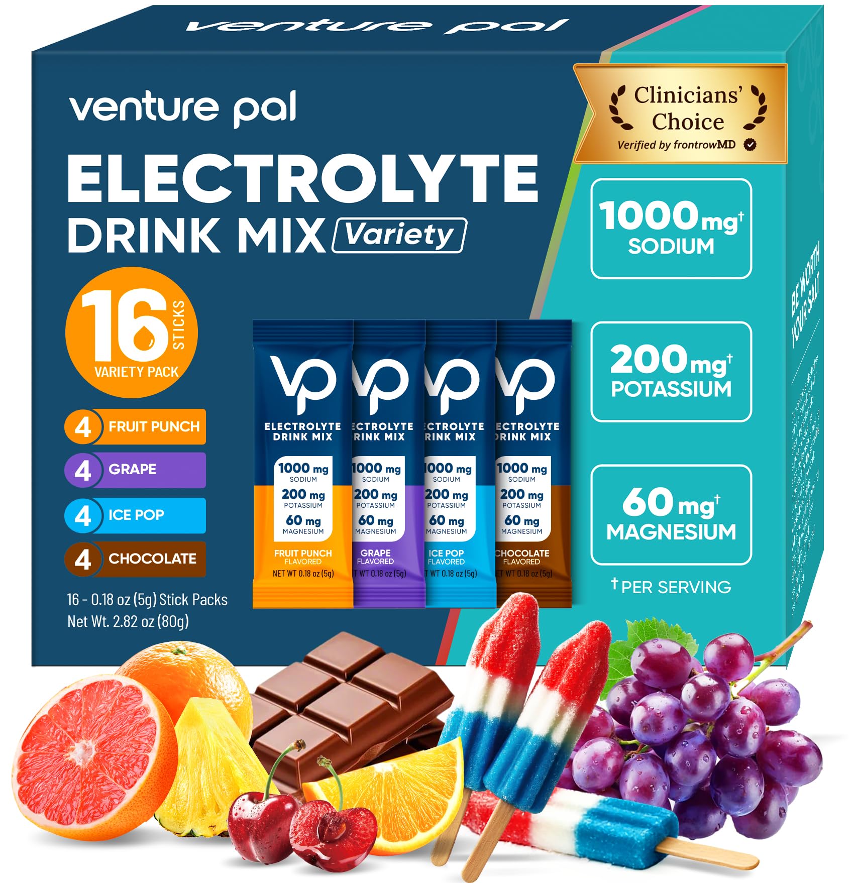 Venture Pal High Sodium Sugar-Free Electrolytes Powder, Pack of 16