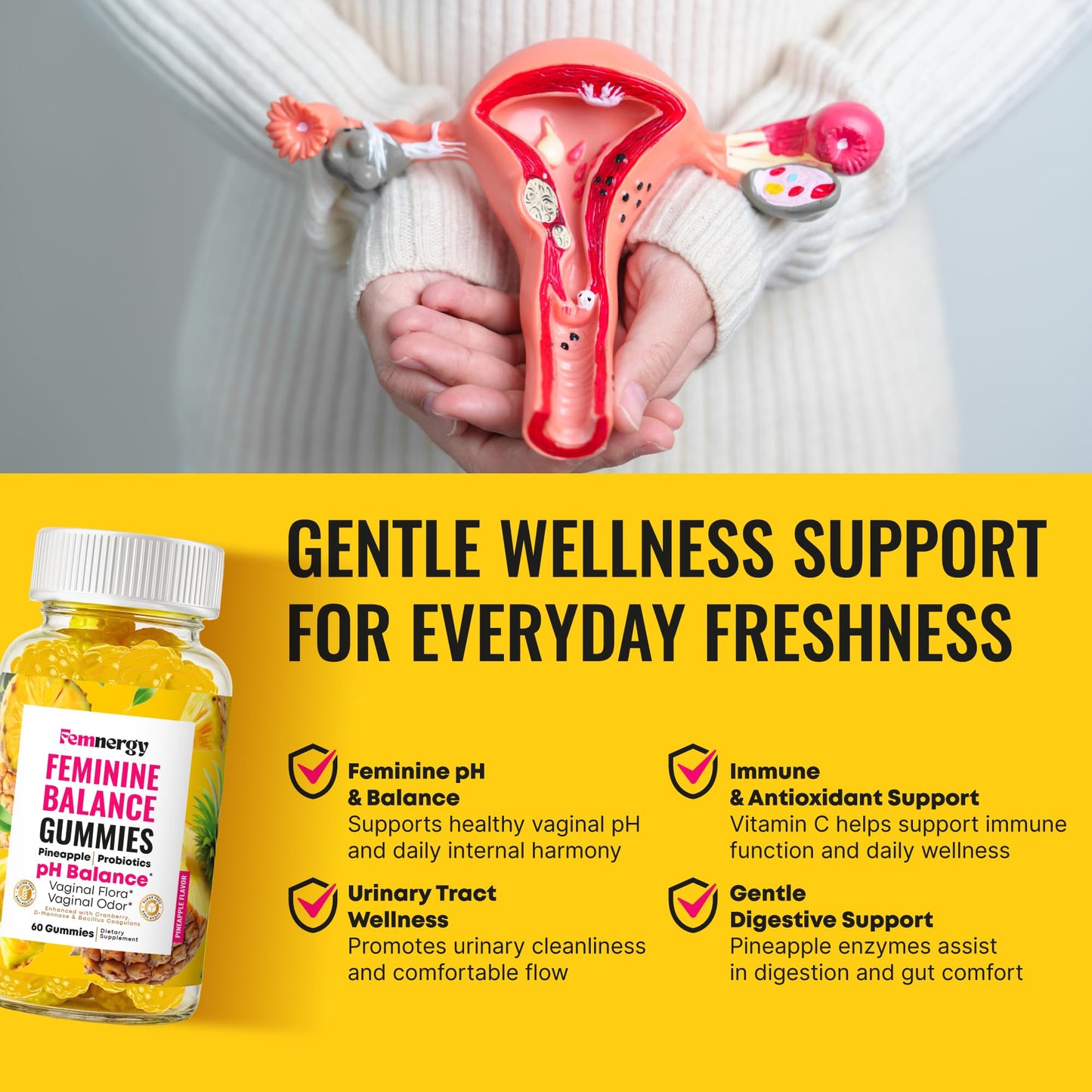 Femnergy Feminine Balance Probiotic Gummies for Women, 60 Count
