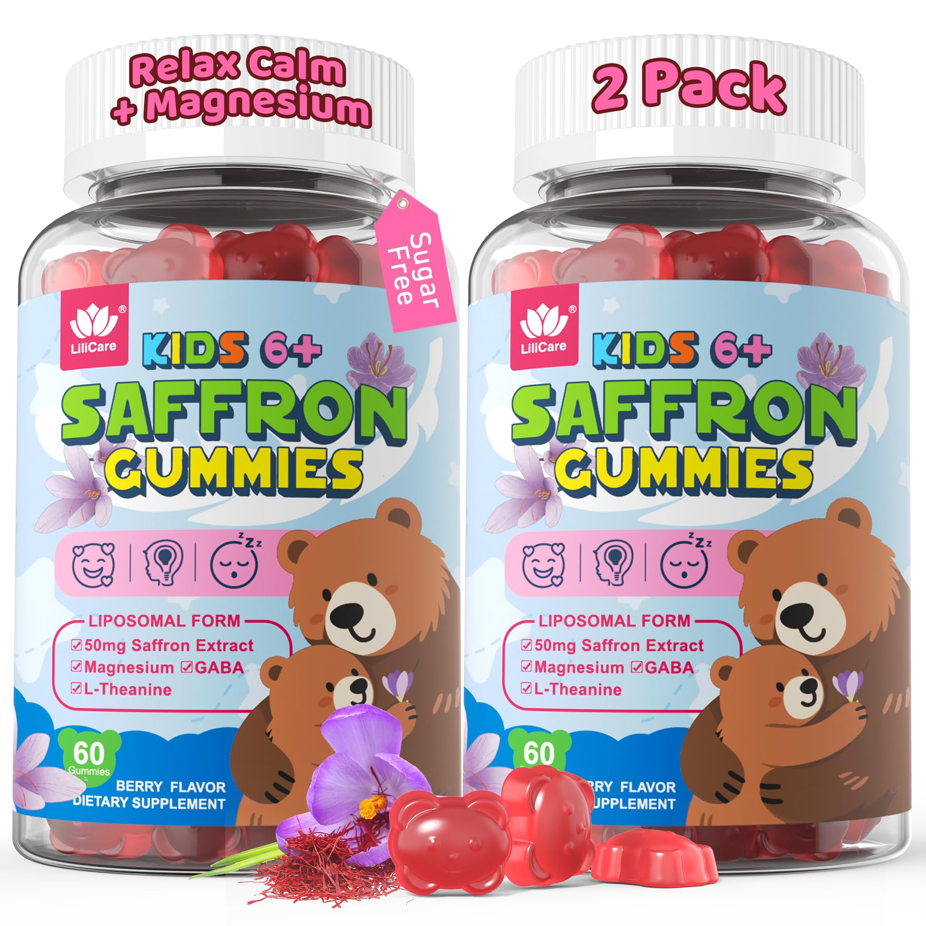 LILICARE Saffron Magnesium Glycinate Gummies 120 Count