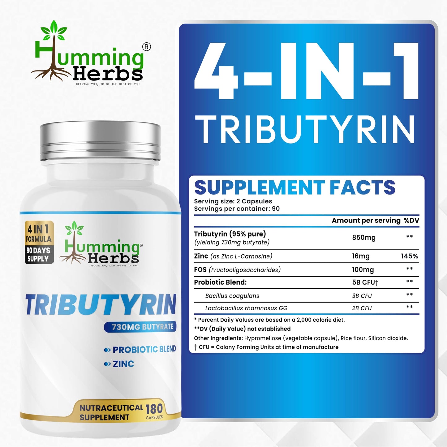 Humming Herbs Tributyrin Complex Capsule, 180 Count