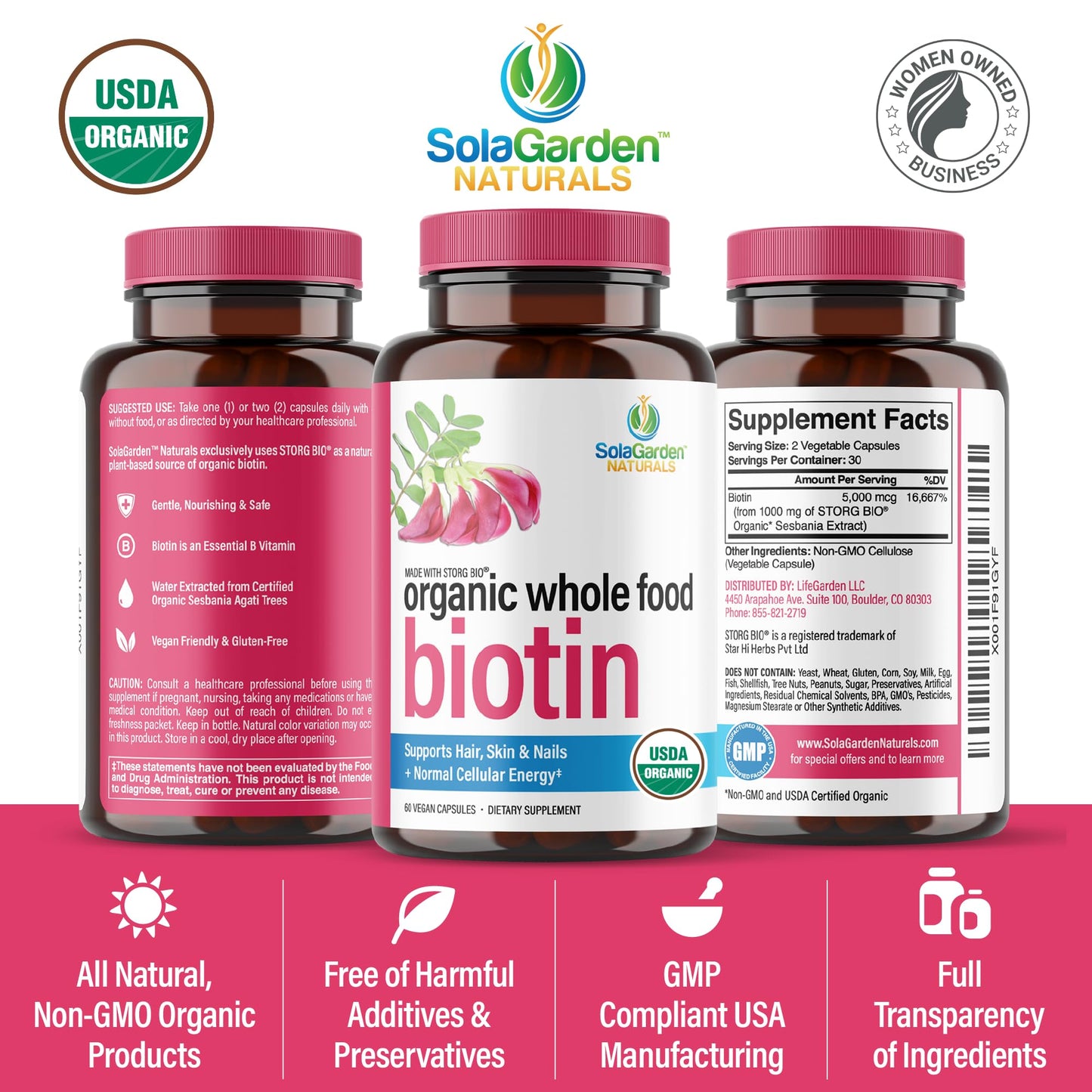 LifeGarden Naturals USDA Organic Whole Food Biotin Supplement Capsule, 60 Capsules