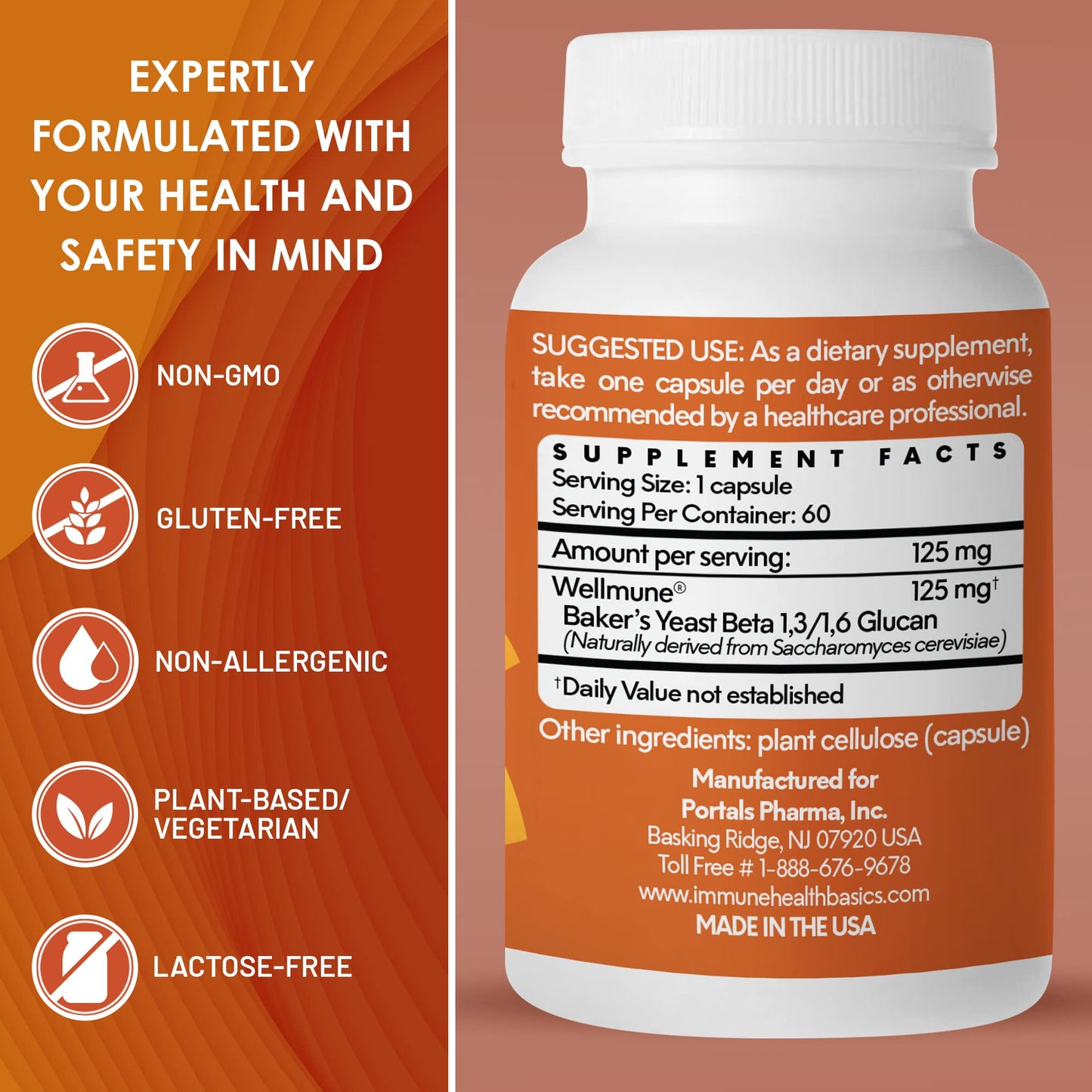 Immune Health Basics Ultra Strength Immunity - Clinically Proven Immune Support - Wellmune Highly Purified Beta Glucan, Vegan Capsules, 60 Count