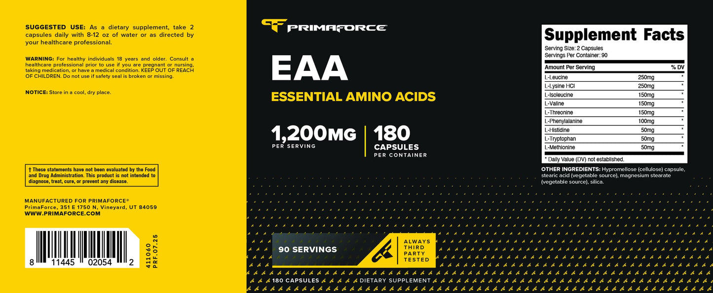 Primaforce EAA Capsules 1200mg, 180 Capsules