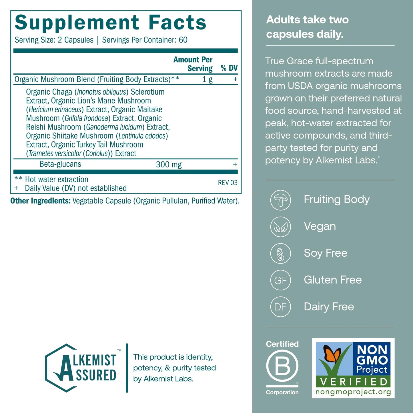 True Grace Mushroom Myco-Renew Blend Daily Immune Support Capsules 120