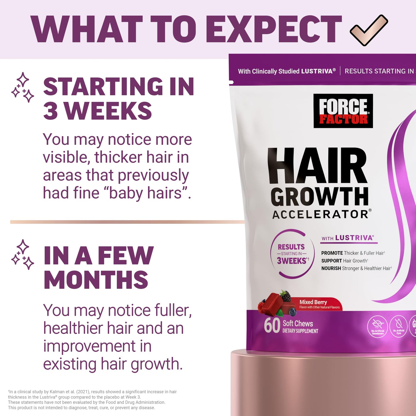 Force Factor Hair Growth Accelerator Soft Chew, 1 Soft Chew