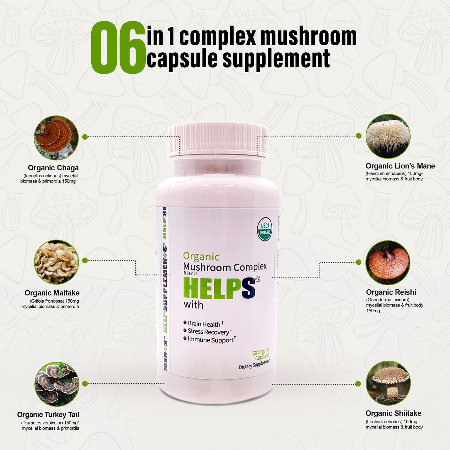 Help Supplements Organic Mushroom Complex 60 Capsules