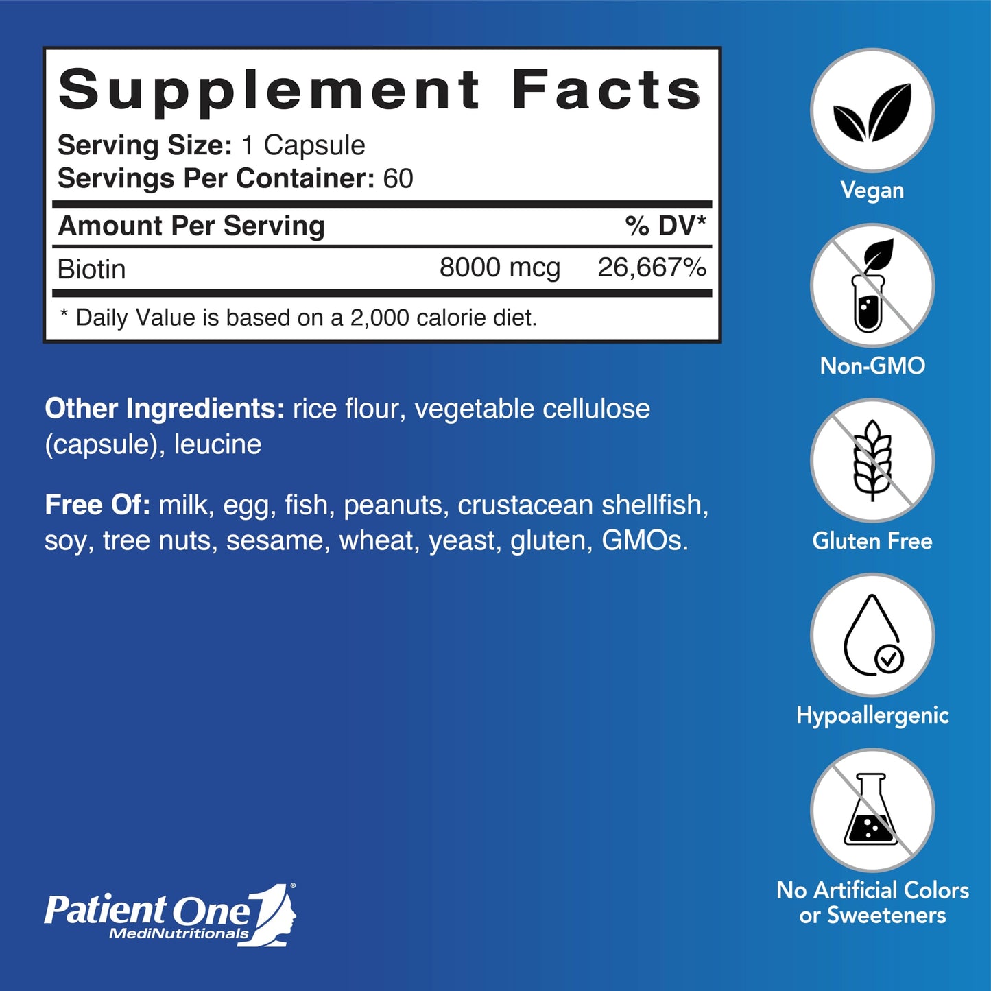 Patient One Biotin 8mg Capsule, 60 Capsules