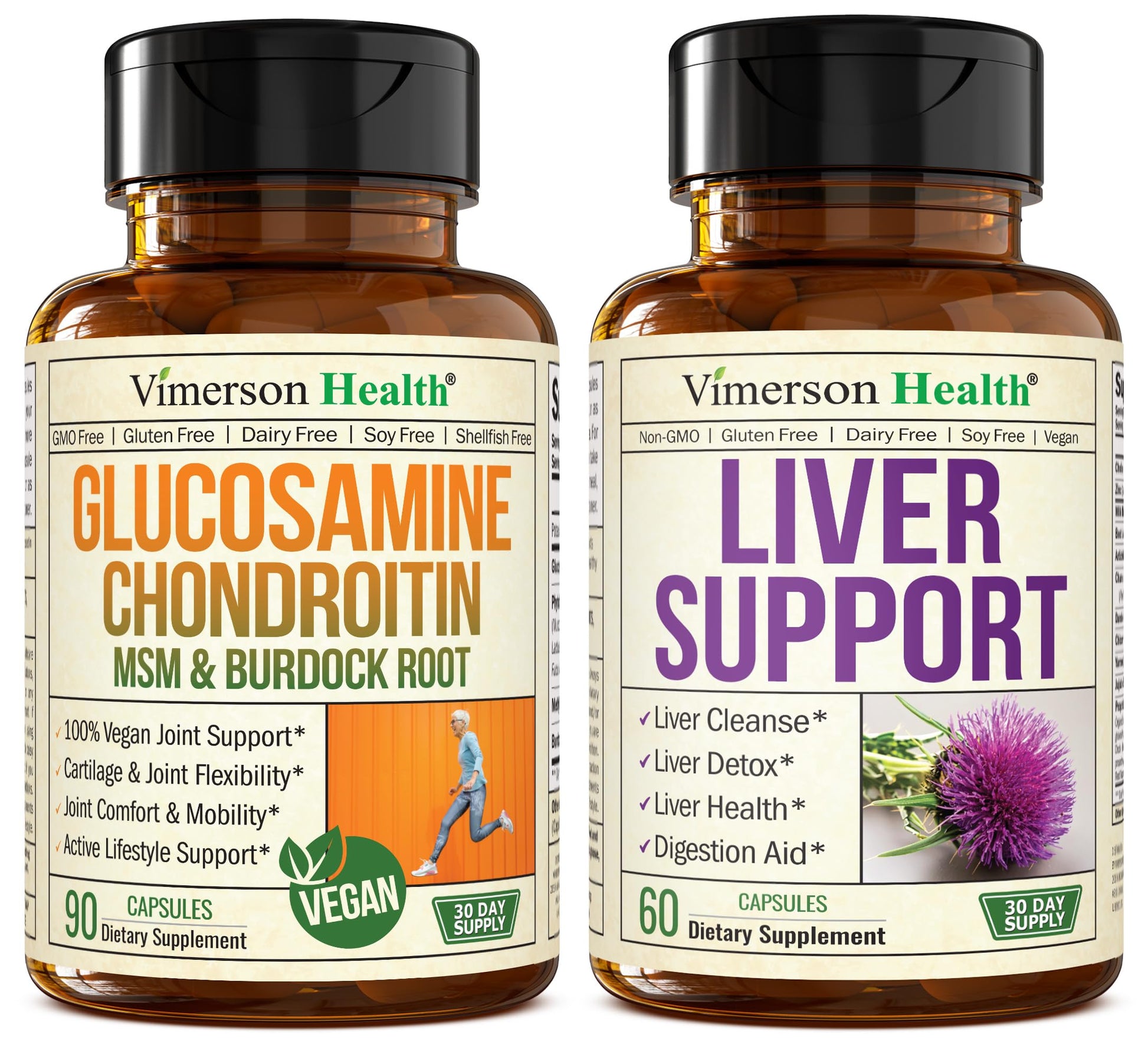 Vimerson Health Vegan Glucosamine Chondroitin MSM Joint Support & Liver Cleanse Detox & Repair Milk Thistle Supplement 150 Capsules