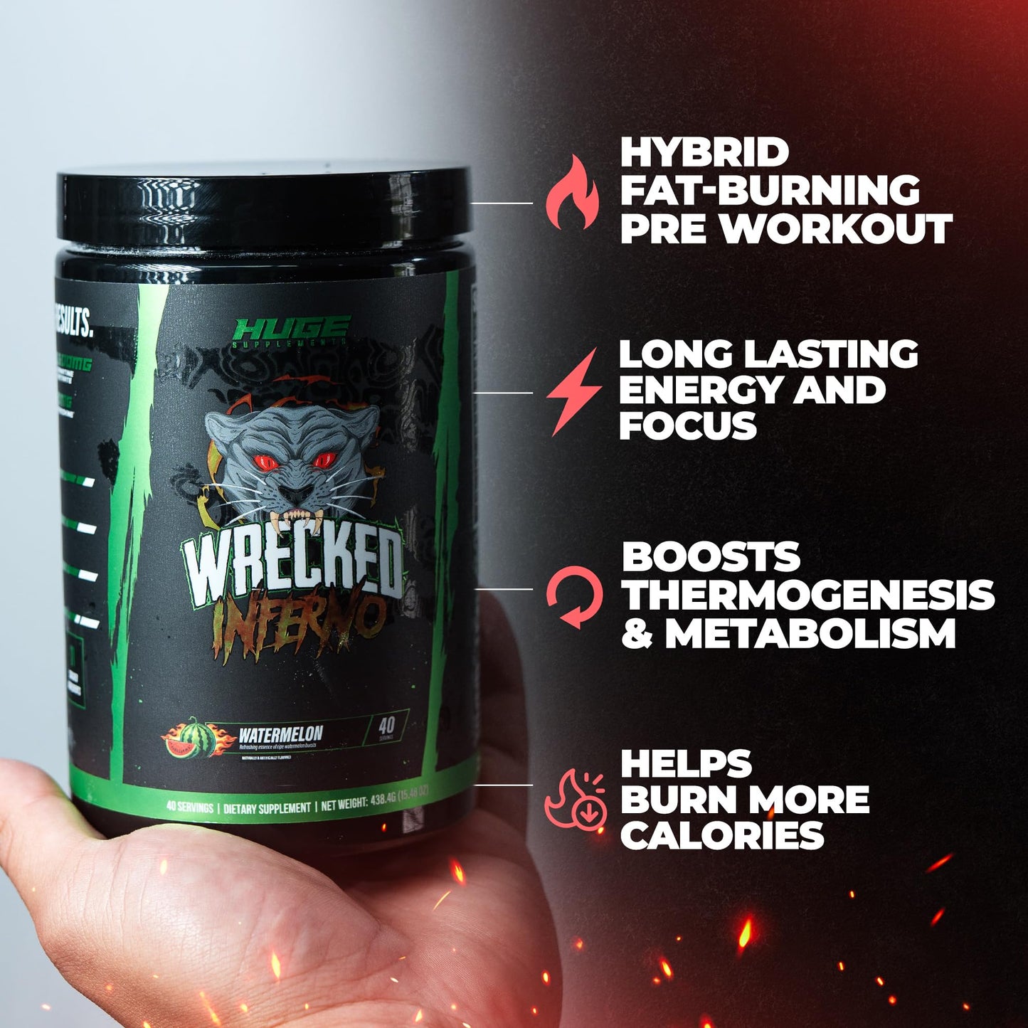 Huge Supplements Wrecked Inferno Thermogenic Pre Workout Powder, 15.5 oz