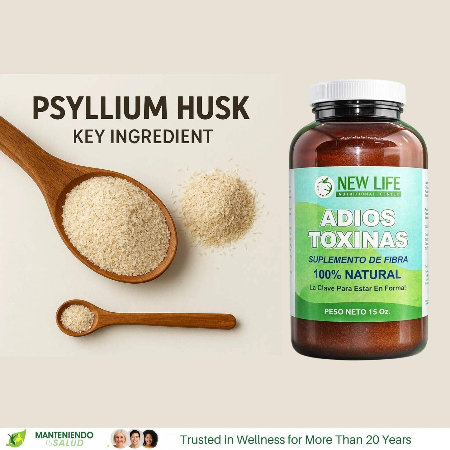 Manteniendo Tu Salud New Life Adios Toxinas, Detoxing Support, Fiber Supplement Powder 15 oz