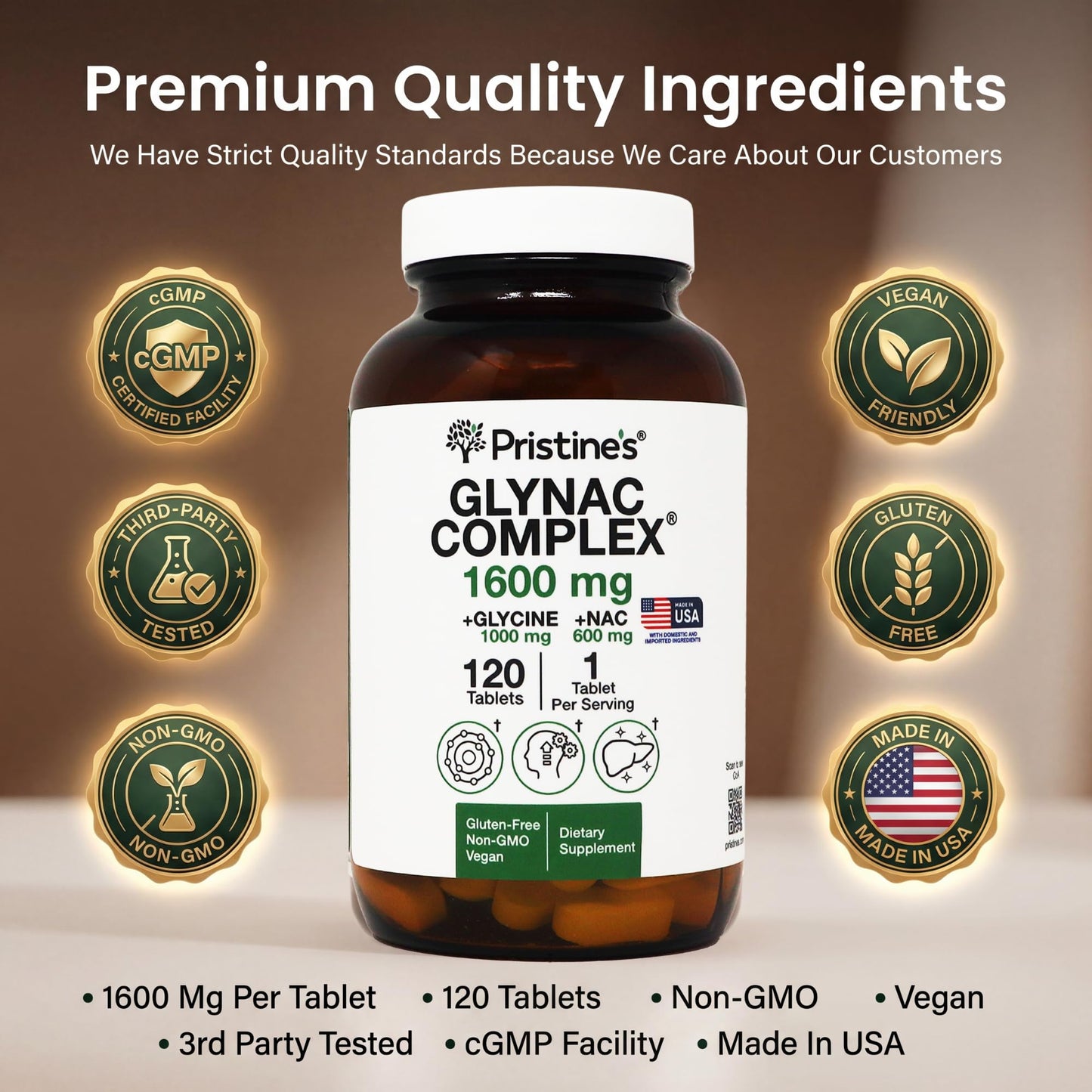 PRISTINE'S GlyNAC Supplement Complex 1600mg Capsule, 120 Capsules