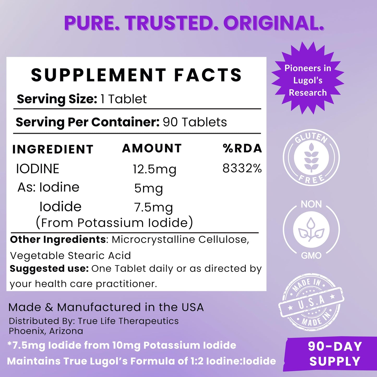 True Life Therapeutics Lugol's Iodine 12.5 mg Tablets, 90 Count