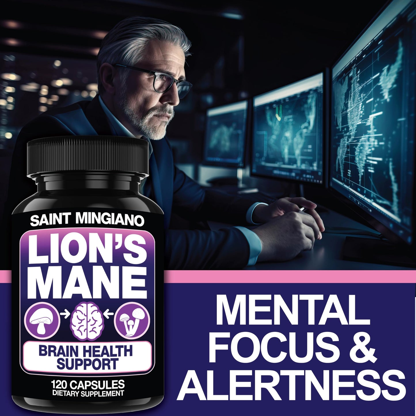 Saint Mingiano Lion's Mane Mushroom Supplement Capsules 120 Count