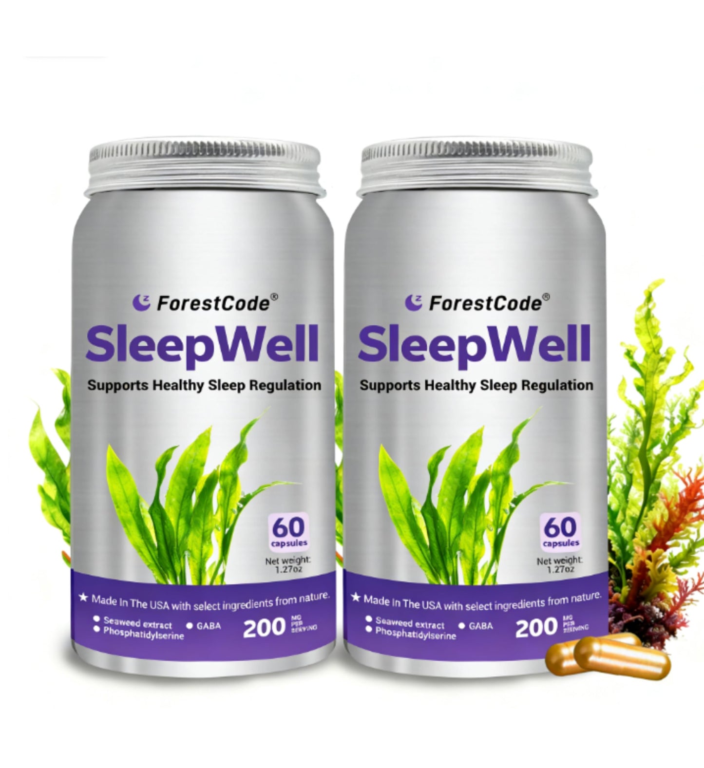ForestCode Melatonin-Free Sleep Aid for Adults with GABA & Phosphatidylserine, 120 Capsules