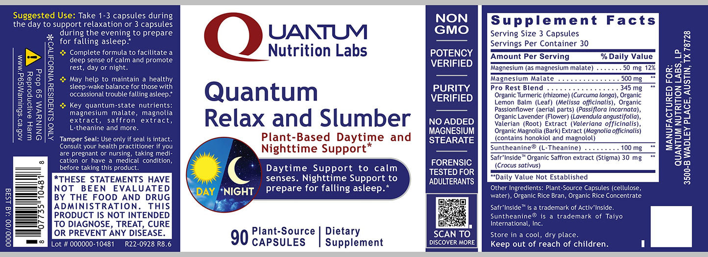 Quantum Nutrition Quantum Relax and Slumber Sleep Supplement with Magnesium Malate & L-Theanine, 90 Capsules