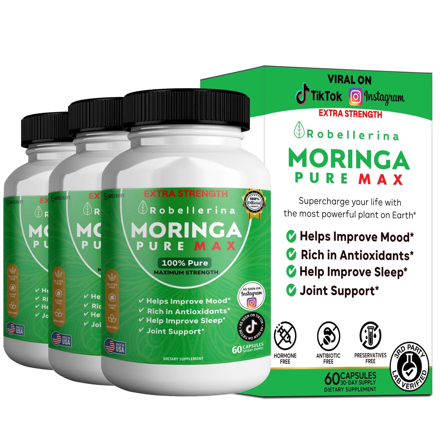 GREENVIFY Robellerina Moringa Pure Max Dietary Supplement Capsule 180