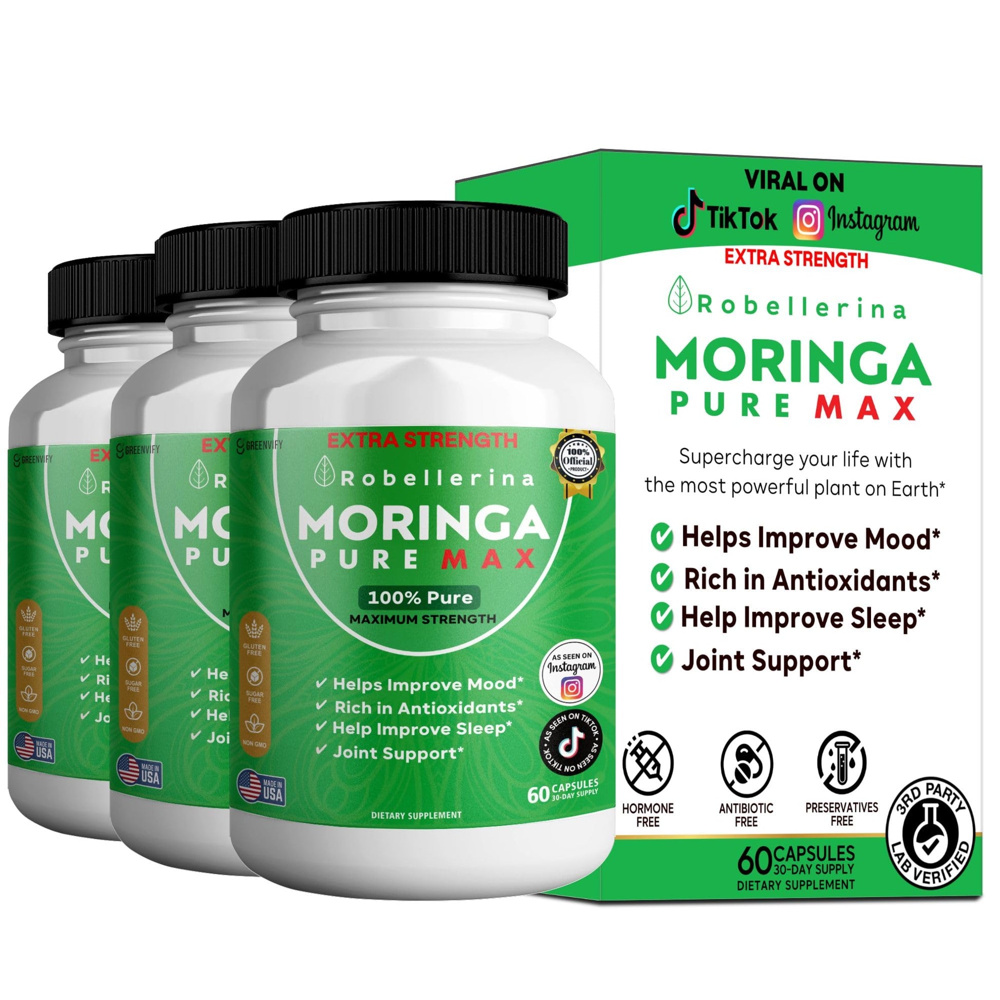 GREENVIFY Robellerina Moringa Pure Max Dietary Supplement Capsule 180
