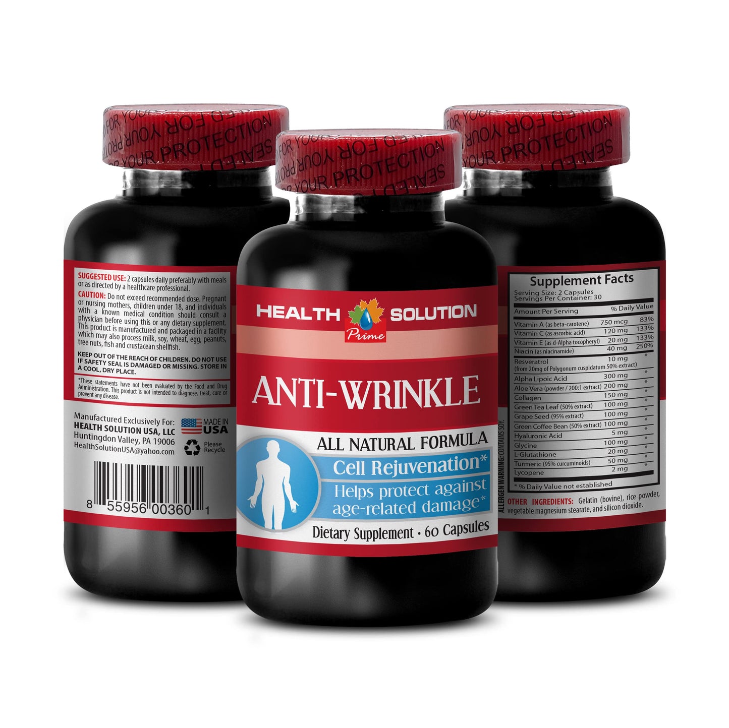 Health Solution Prime Vitamin E Collagen Anti-Wrinkle Complex Capsules 60 Count